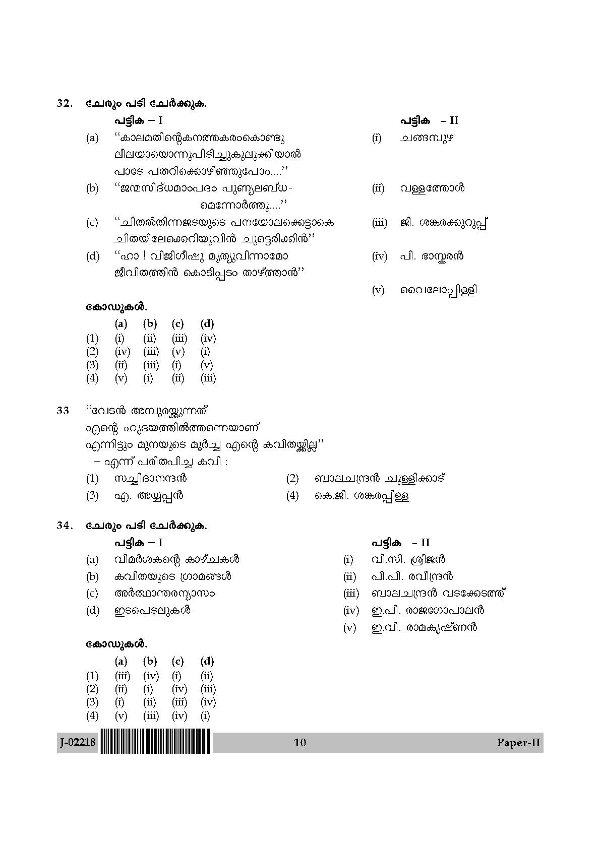 UGC Net Malayalam Paper II July 2018 10