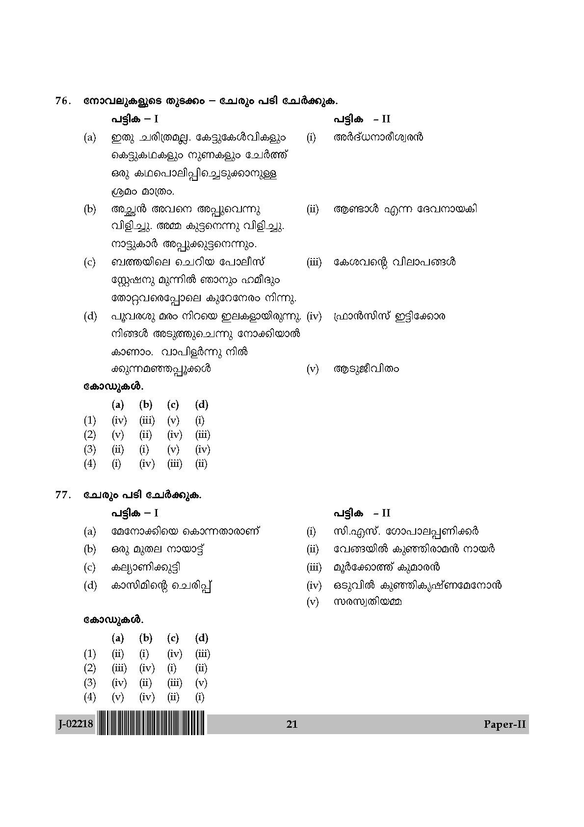 UGC Net Malayalam Paper II July 2018 21