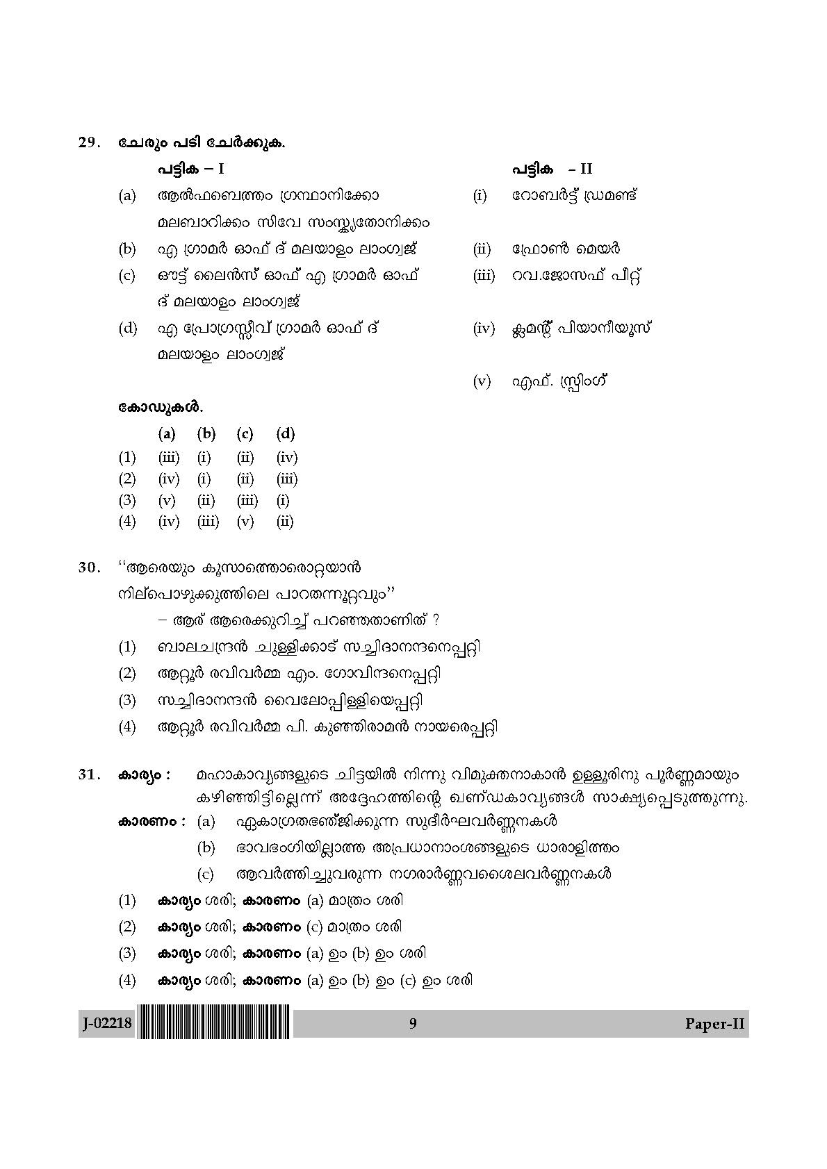 UGC Net Malayalam Paper II July 2018 9