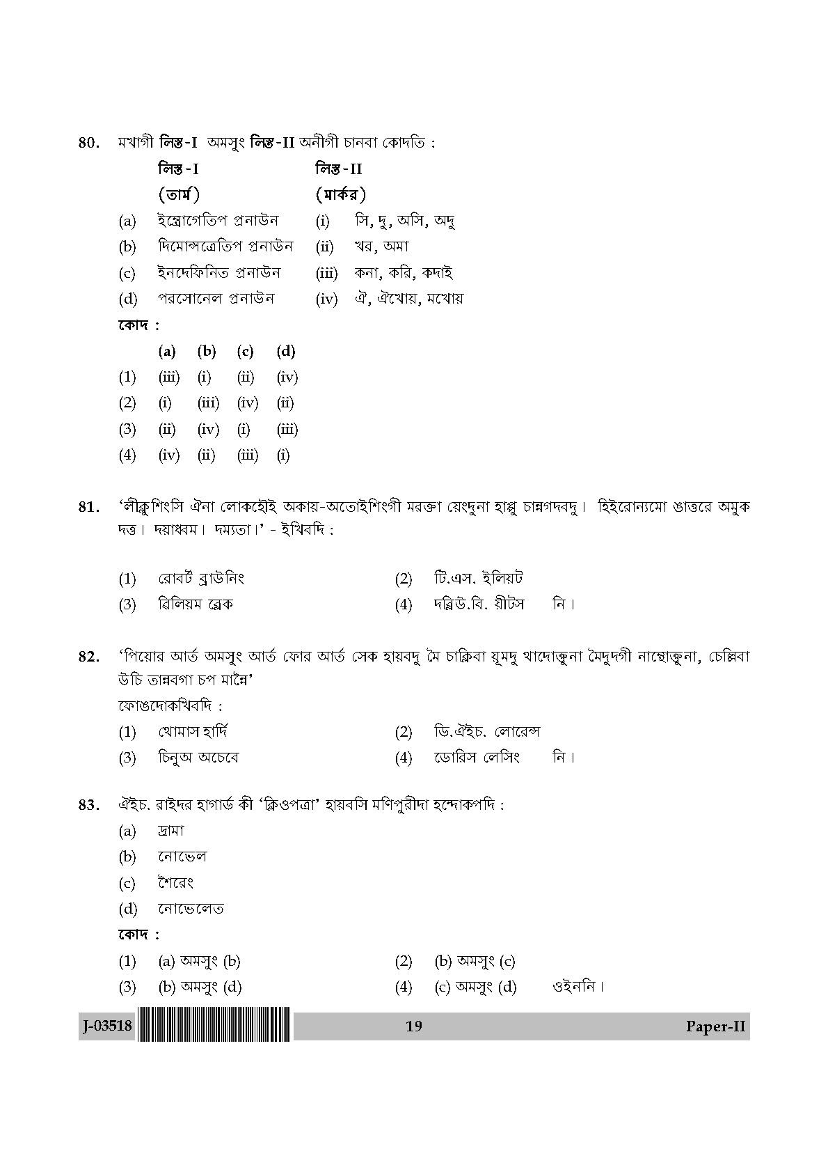 UGC Net Manipuri Paper II July 2018 19