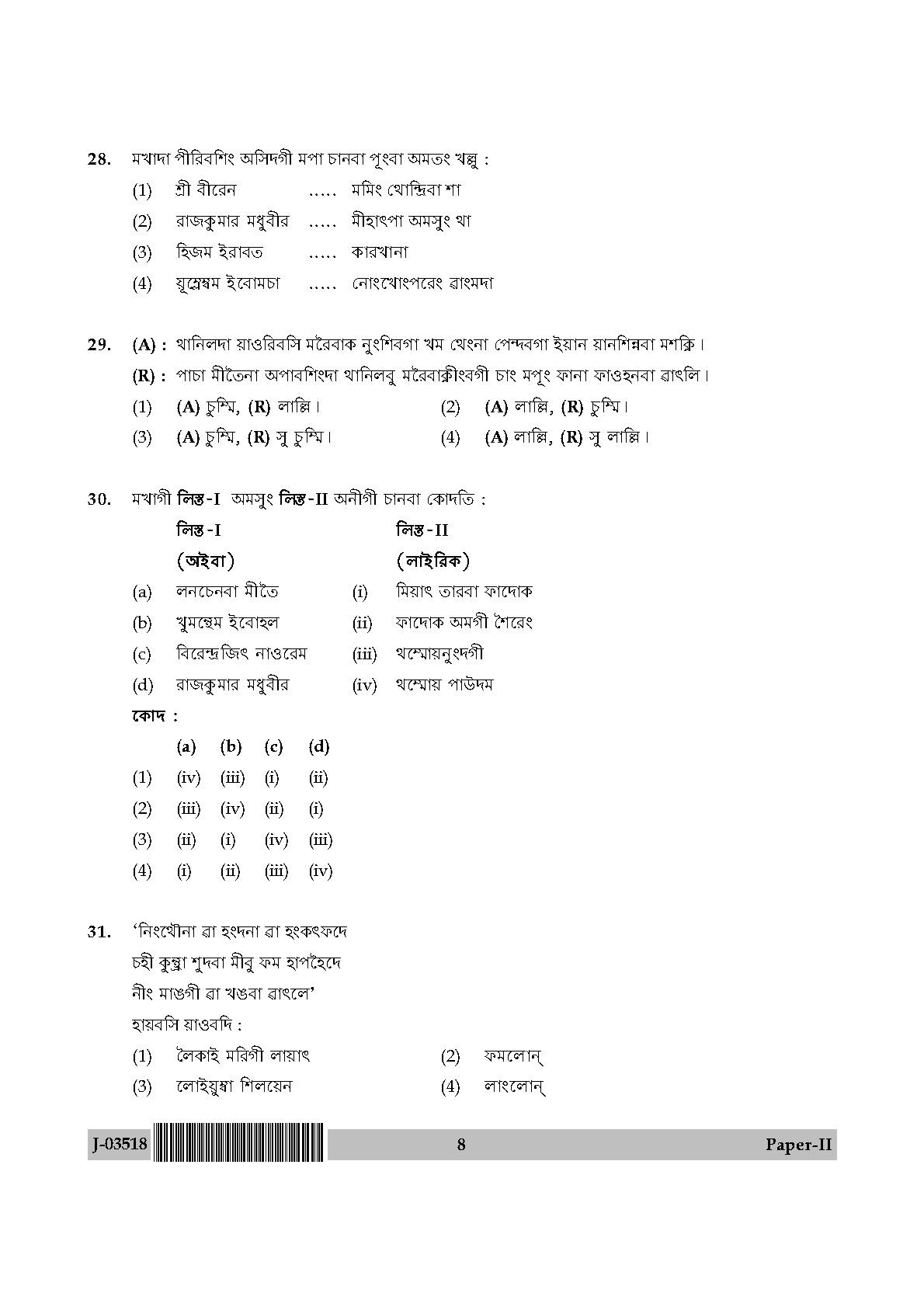 UGC Net Manipuri Paper II July 2018 8