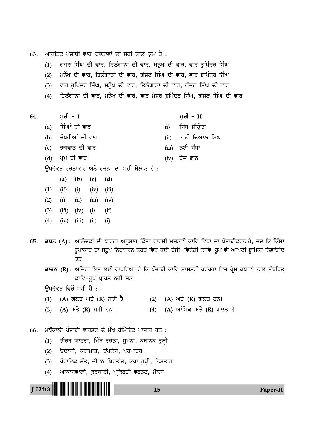 UGC Net Punjabi Paper II July 2018 15