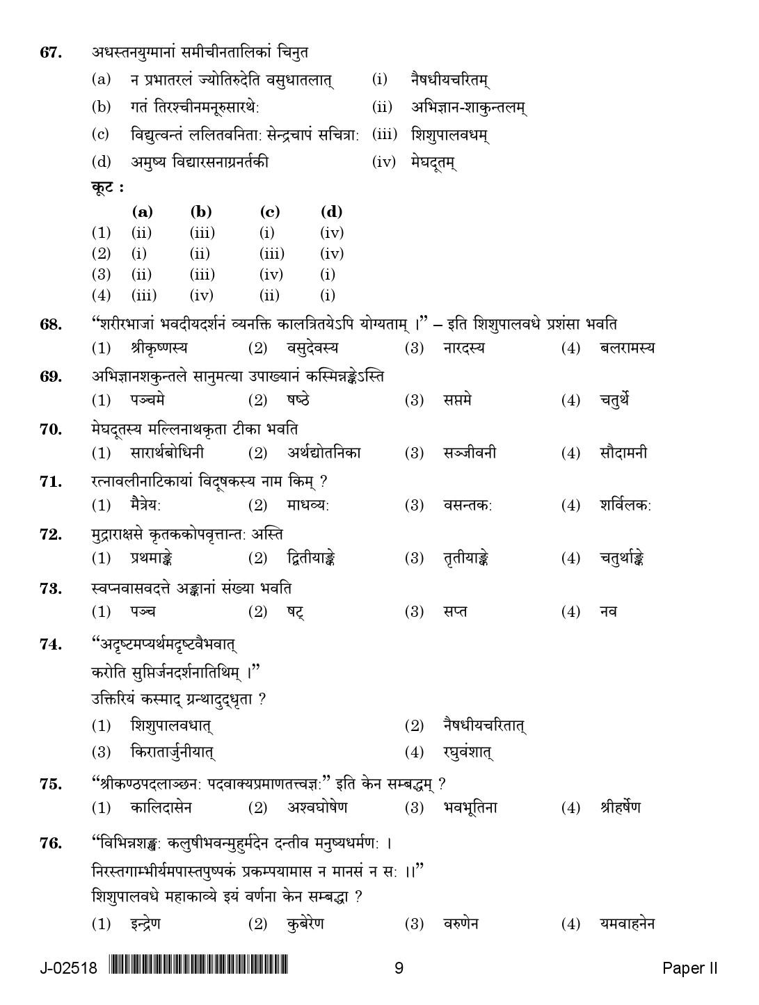 UGC Net Sanskrit Paper II July 2018 2nd Exam 9