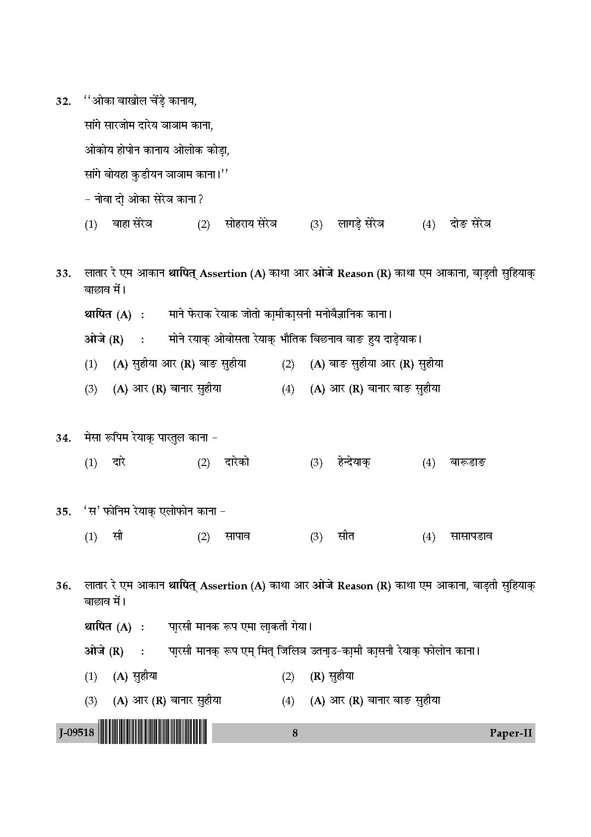 UGC Net Santali Paper II July 2018 8