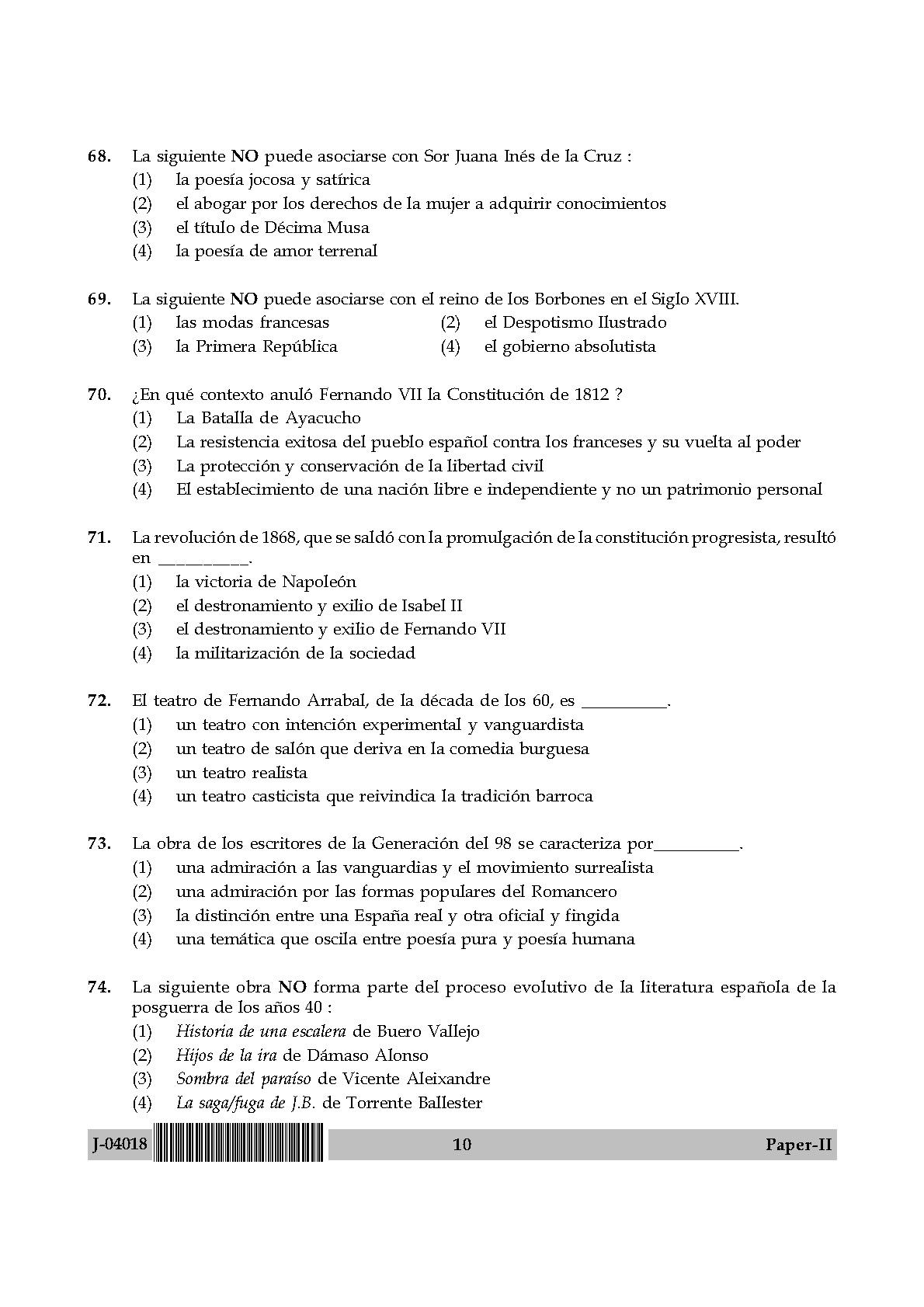 UGC Net Spanish Paper II July 2018 10