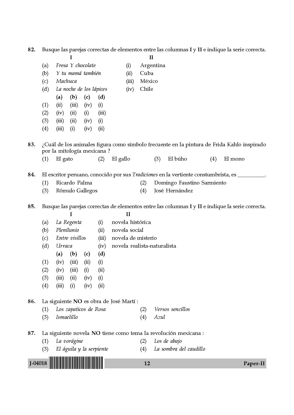 UGC Net Spanish Paper II July 2018 12