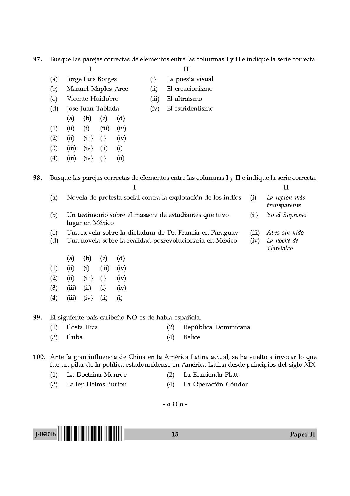 UGC Net Spanish Paper II July 2018 15