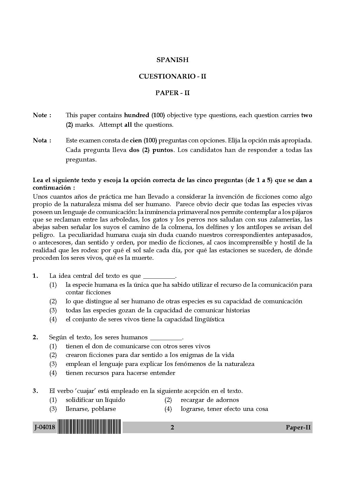 UGC Net Spanish Paper II July 2018 2