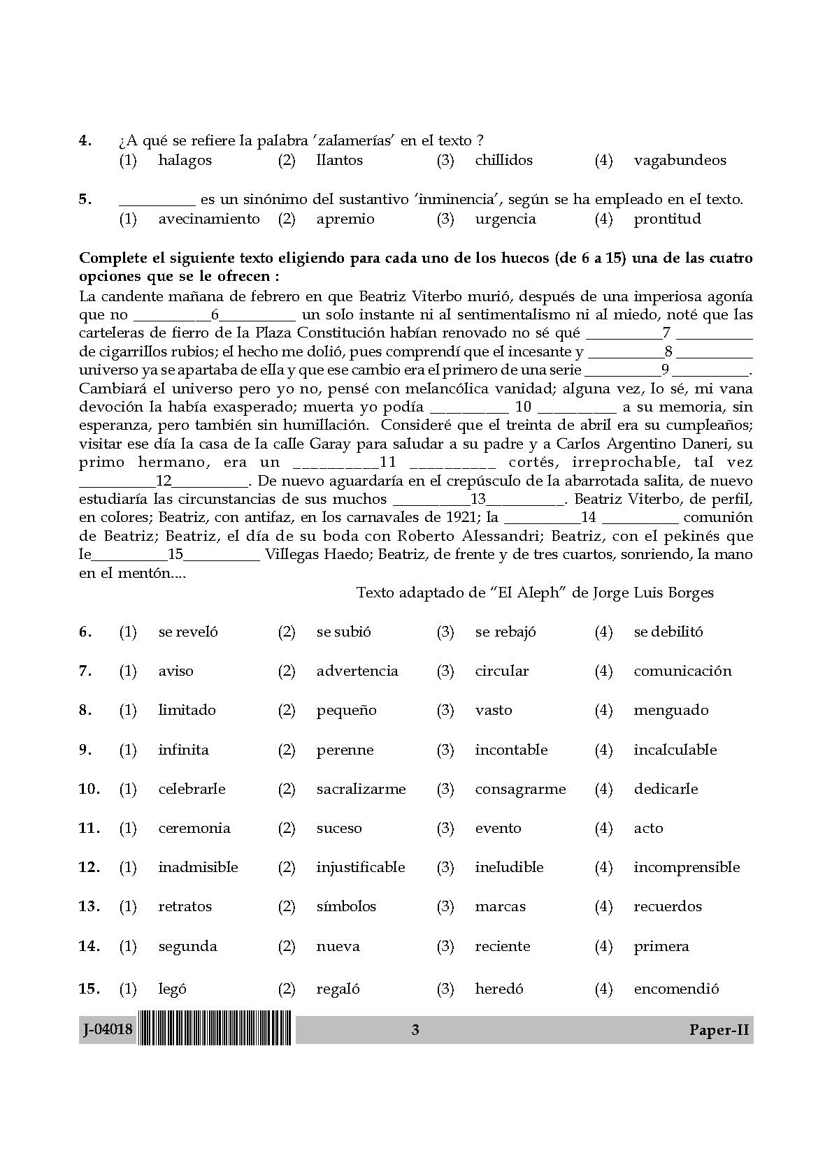 UGC Net Spanish Paper II July 2018 3