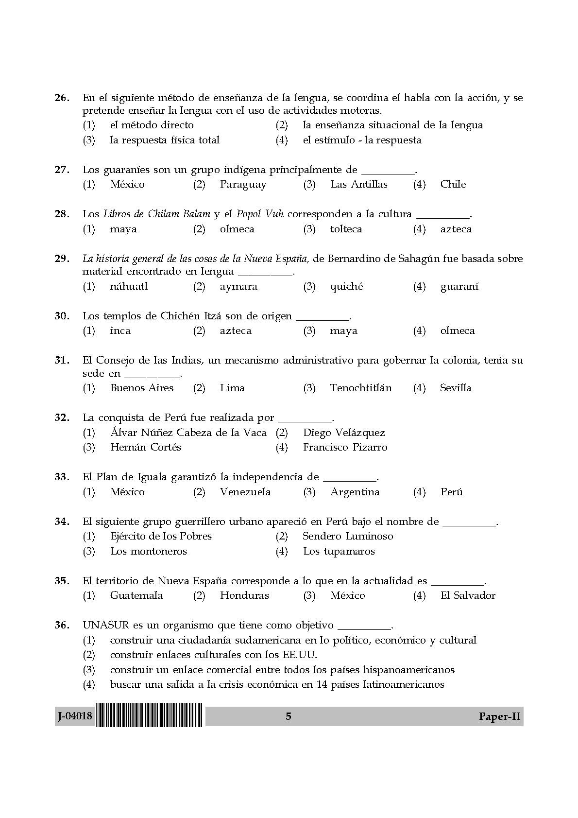 UGC Net Spanish Paper II July 2018 5