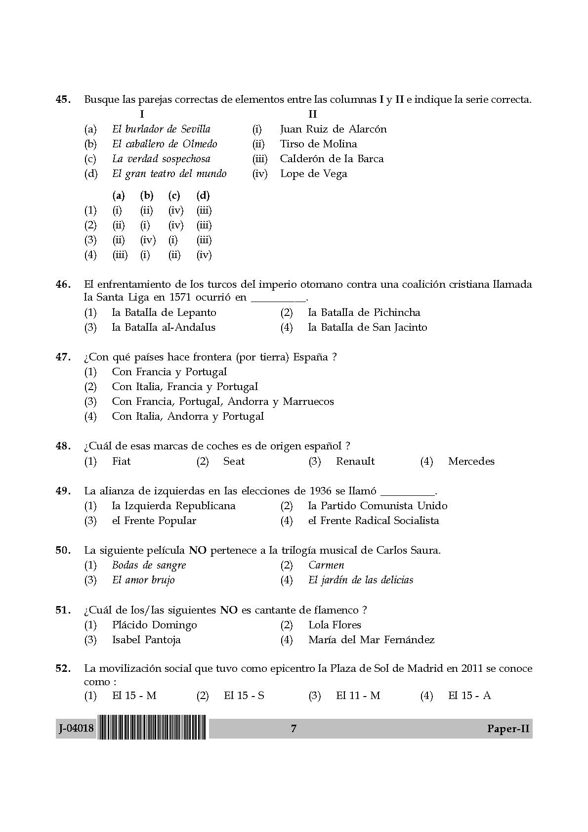 UGC Net Spanish Paper II July 2018 7