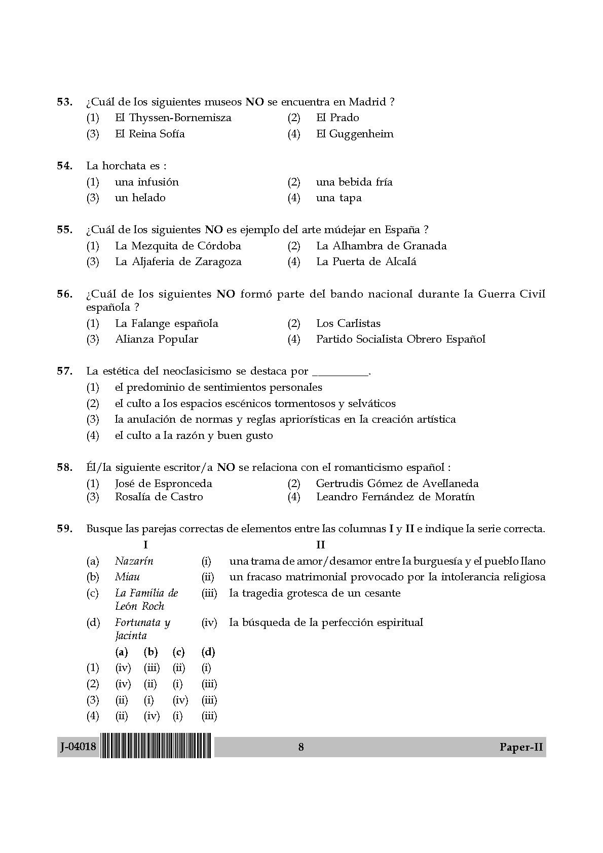 UGC Net Spanish Paper II July 2018 8