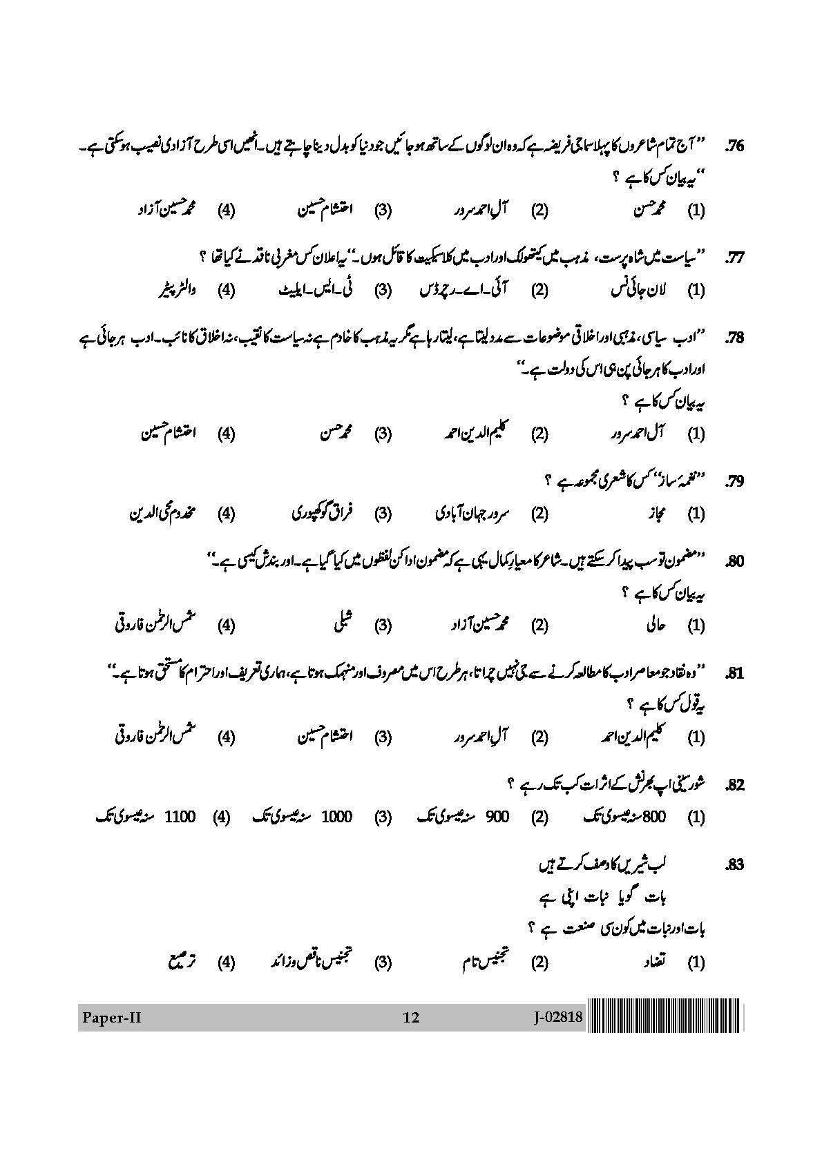 UGC Net Urdu Paper II July 2018 12