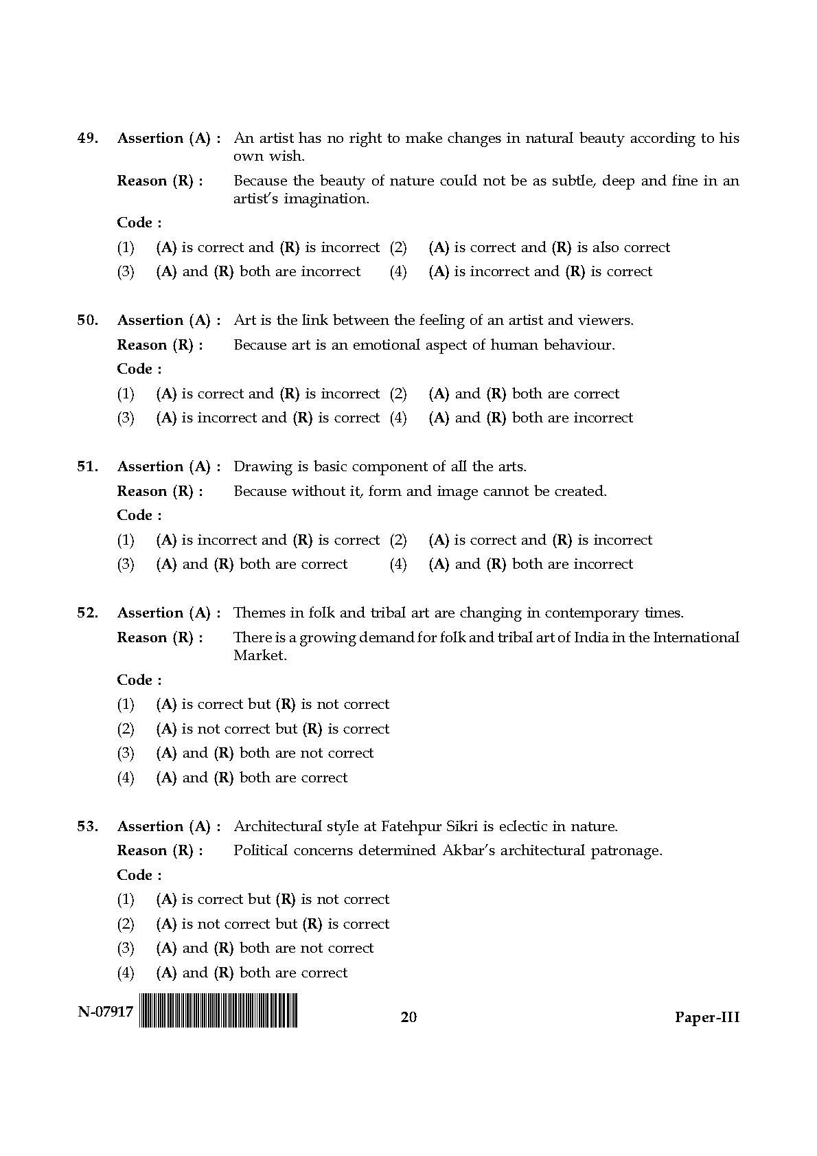 Visual Arts Paper III November 2017 in English-UGC NET Previous