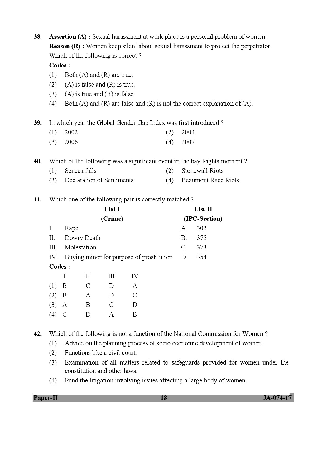 Women Studies Paper II January 2017 in English 10