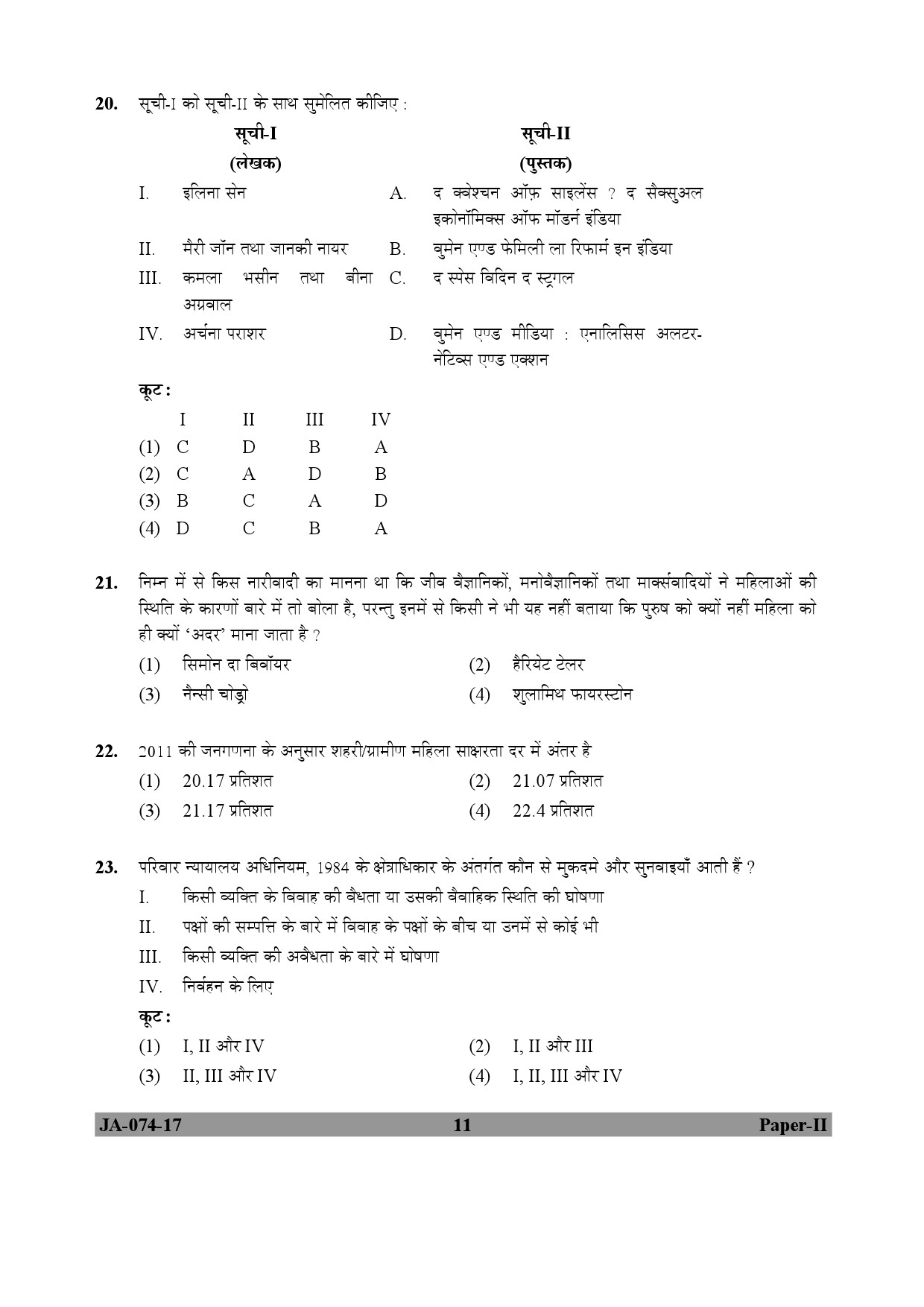 Women Studies Paper II January 2017 in Hindi 5