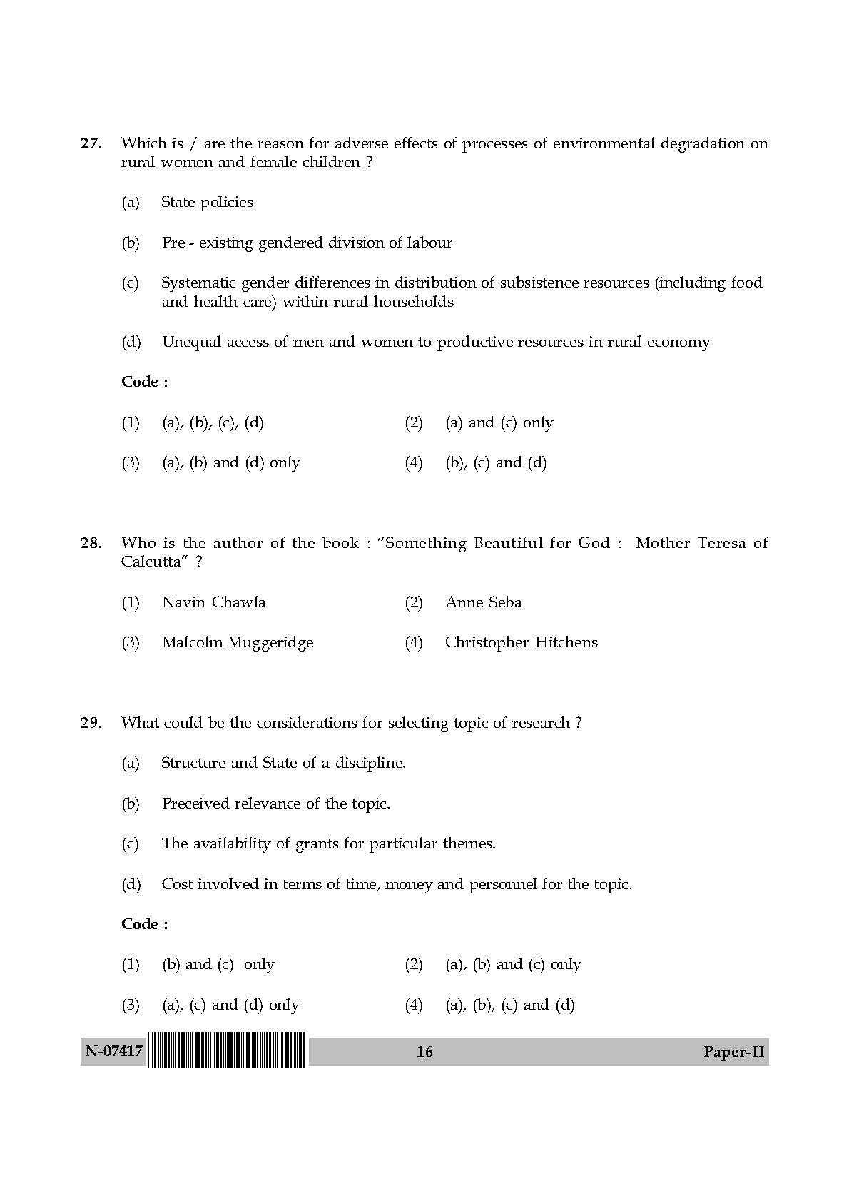 Women Studies Paper II November 2017 in English 9