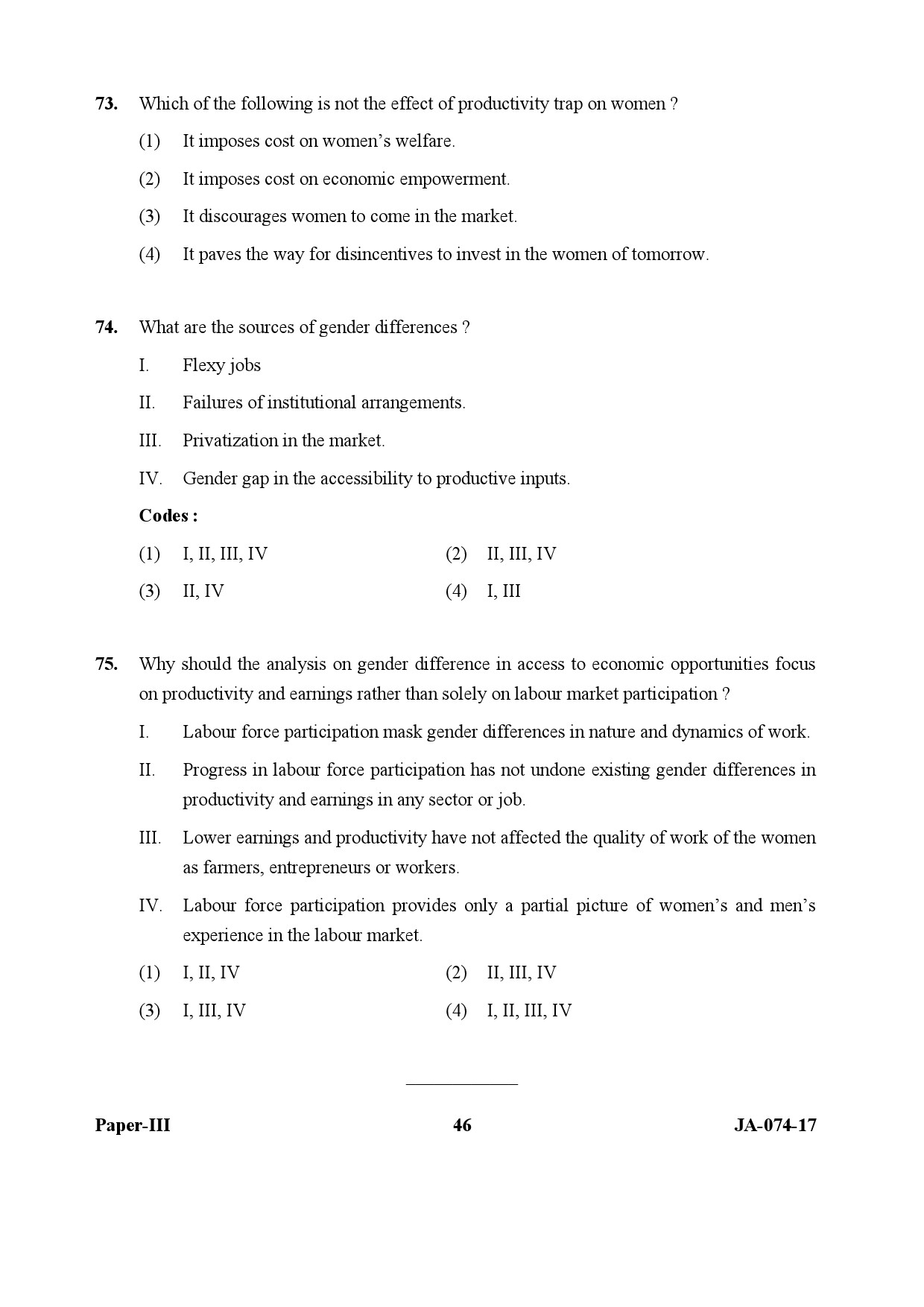 Women Studies Paper III January 2017 in English 24