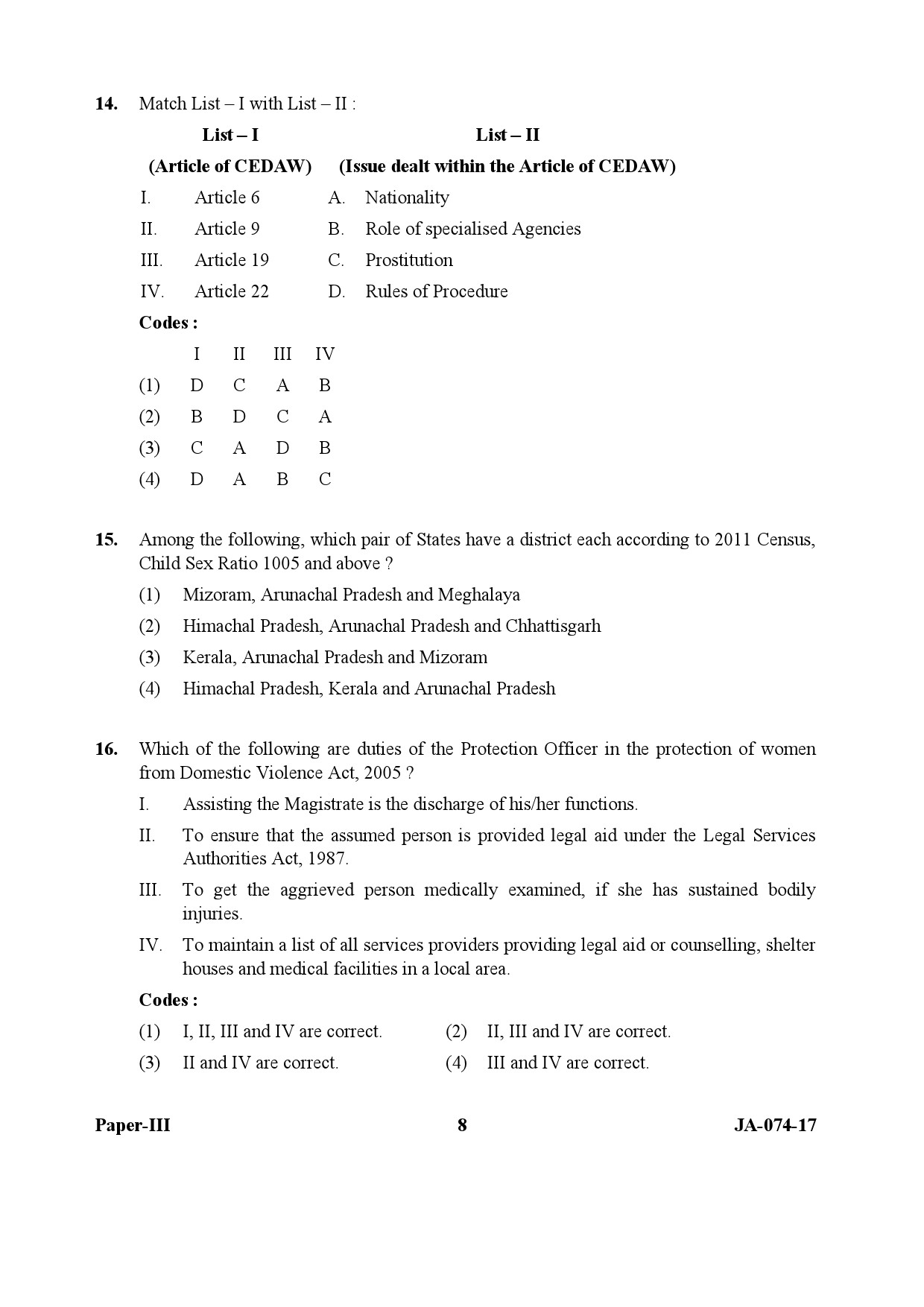 Women Studies Paper III January 2017 in English 5