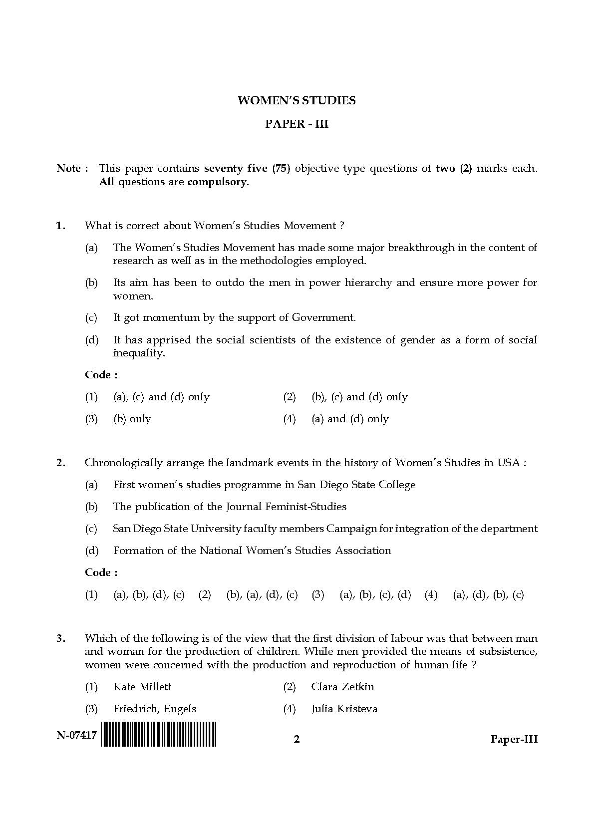 Women Studies Paper III November 2017 in English 2