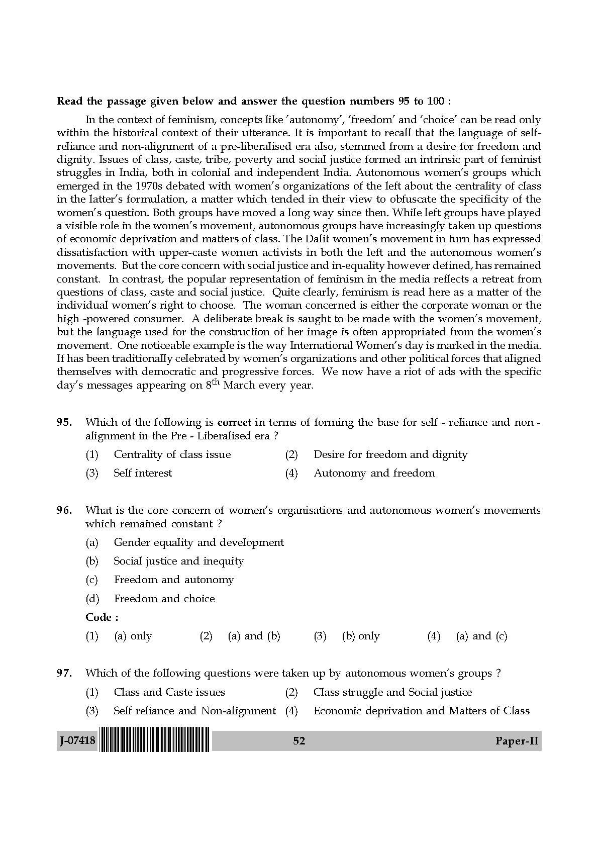 Women Studies Question Paper II July 2018 in English 27