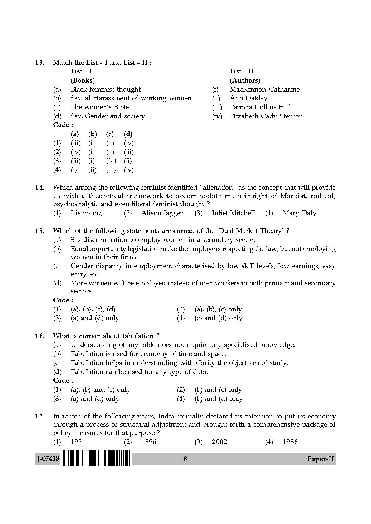 Women Studies Question Paper II July 2018 in English 5