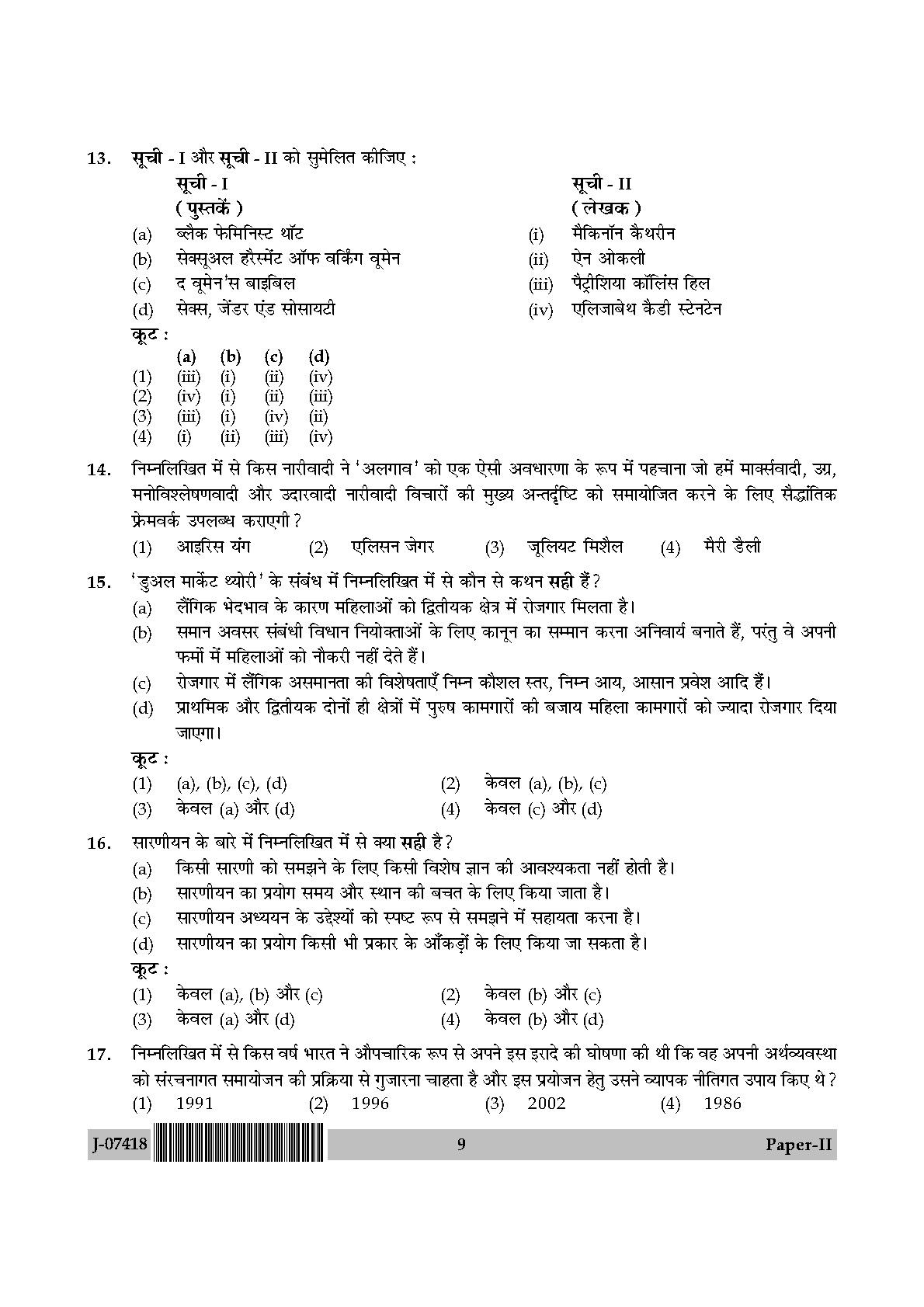 Women Studies Question Paper II July 2018 in Hindi 4