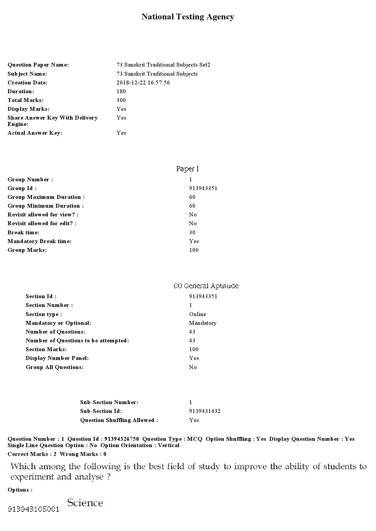 UGC NET Sanskrit Traditional Subjects Question Paper December 2018 1