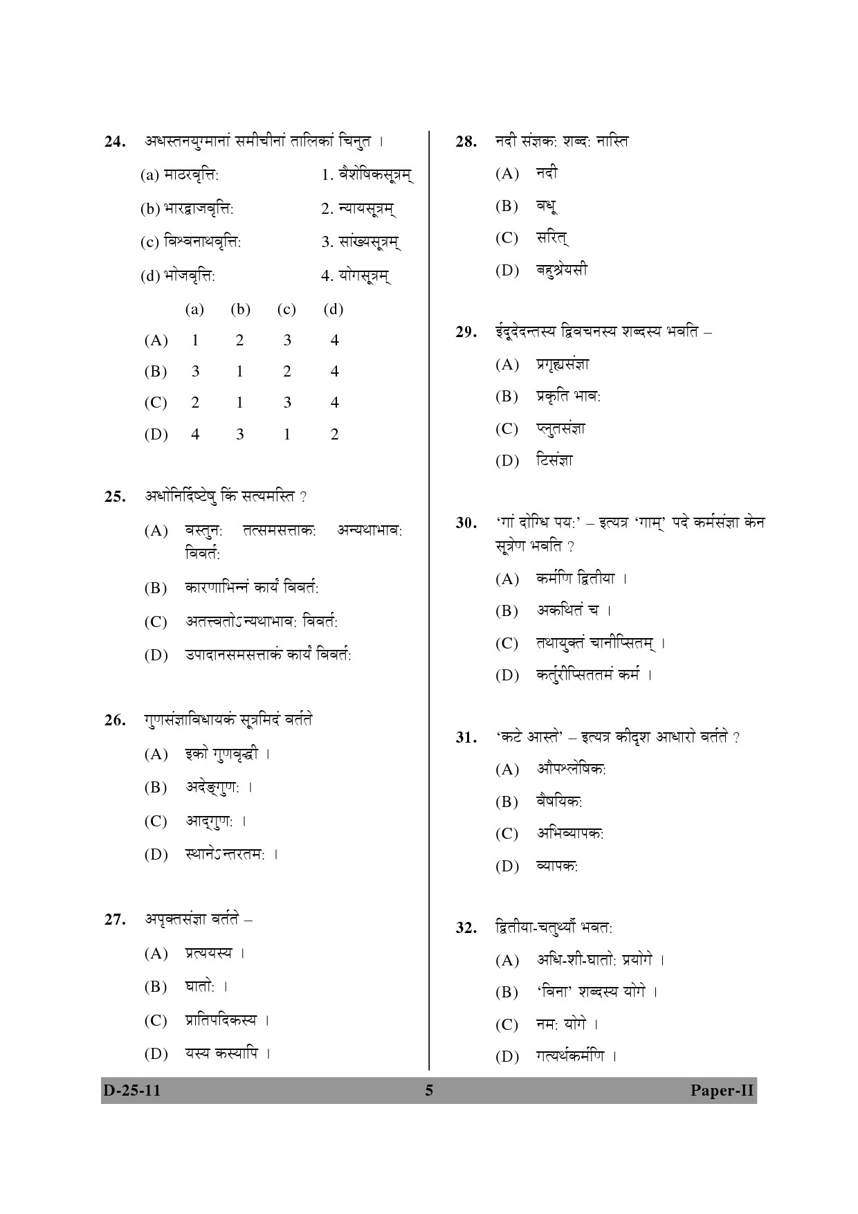 UGC NET Sanskrit Question Paper II December 2011 5