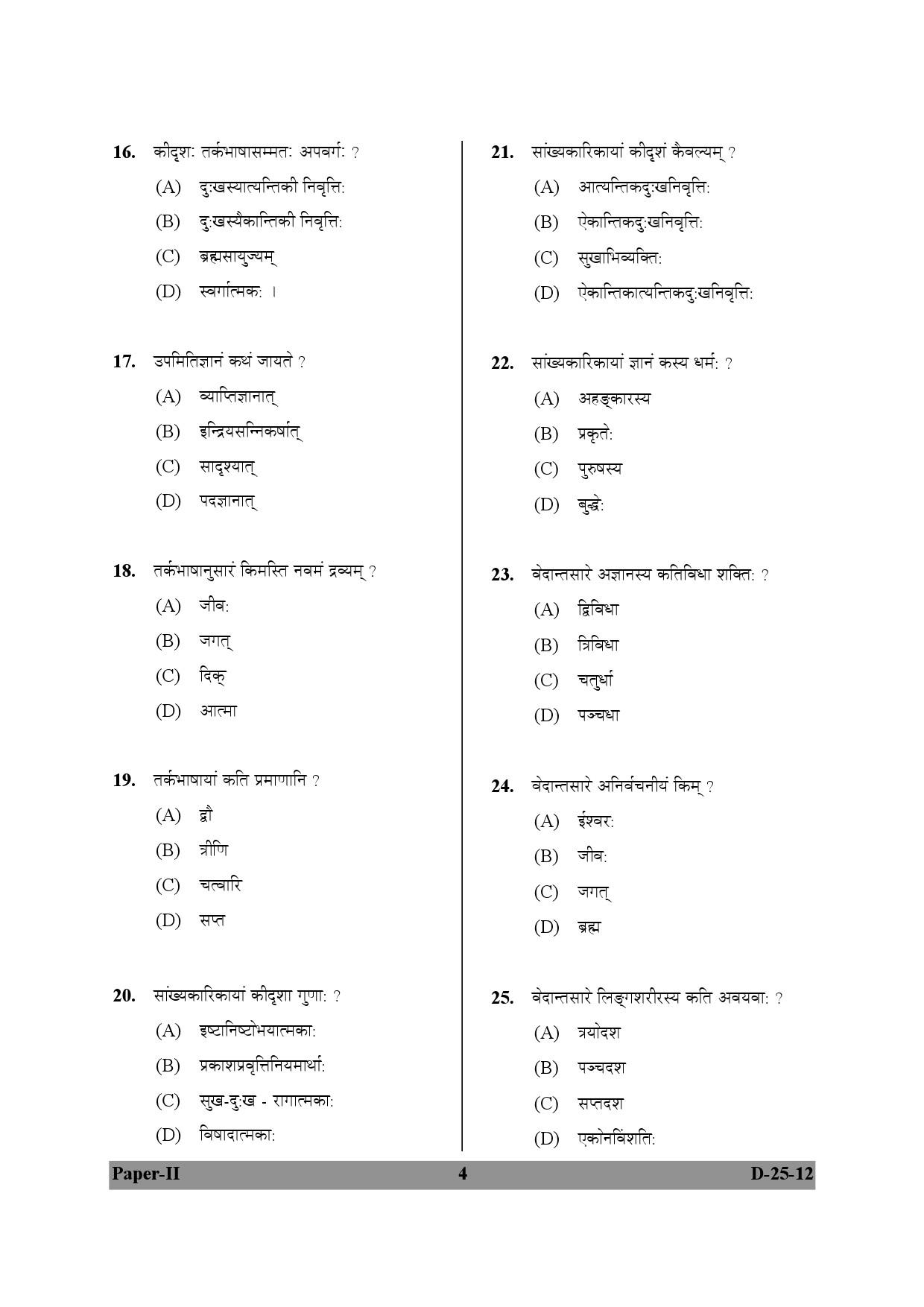 UGC NET Sanskrit Question Paper II December 2012 4