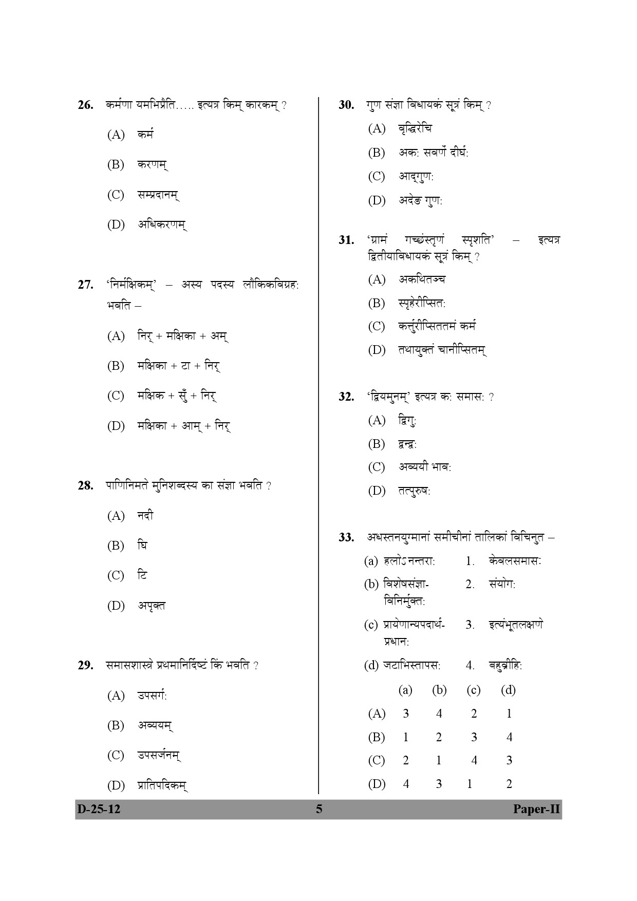 UGC NET Sanskrit Question Paper II December 2012 5