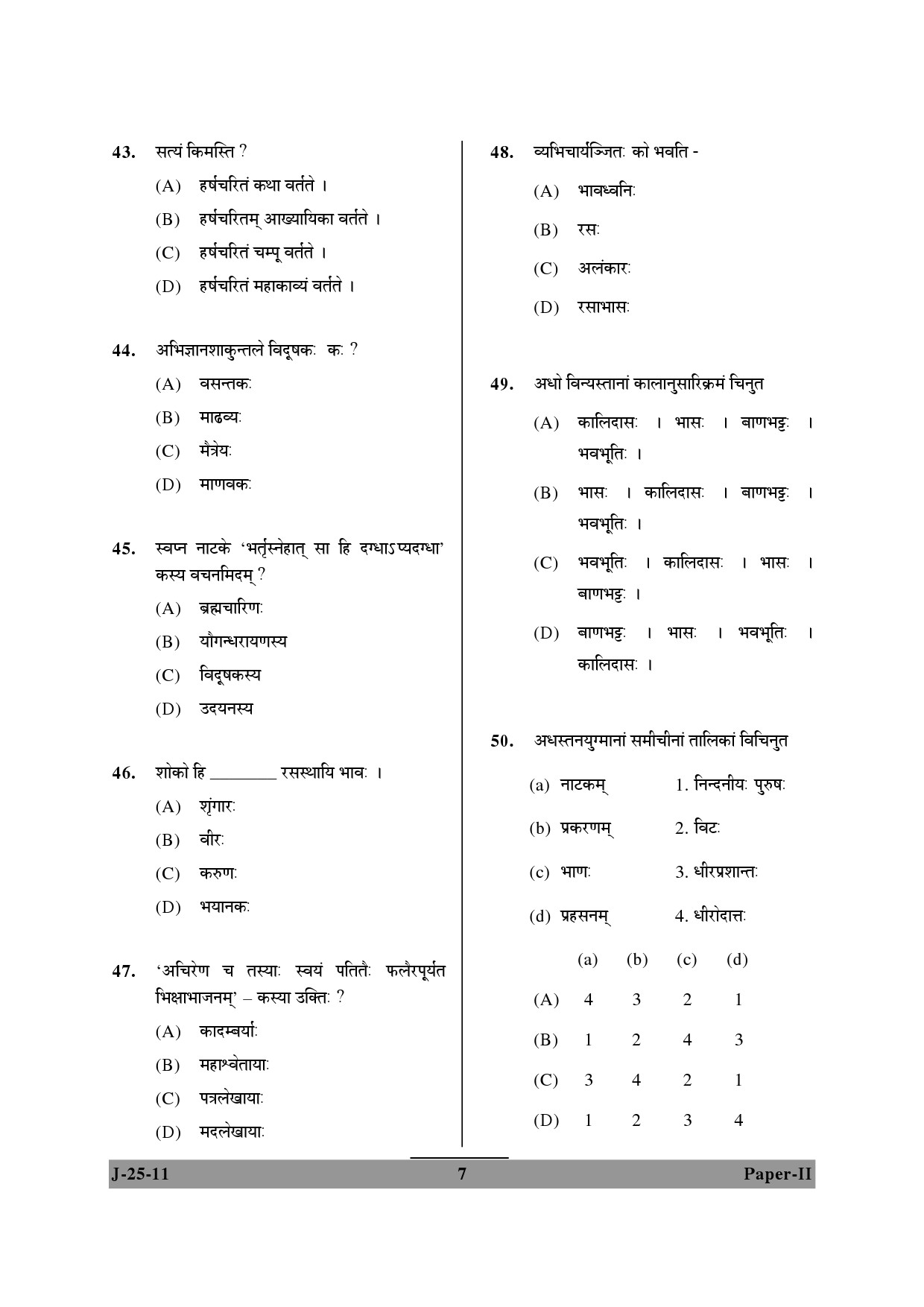 UGC NET Sanskrit Question Paper II June 2011 7