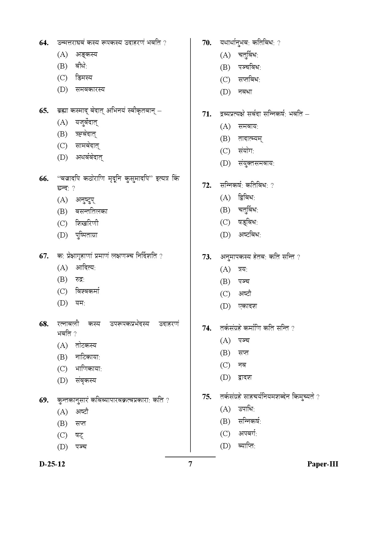 UGC NET Sanskrit Question Paper III December 2012 7