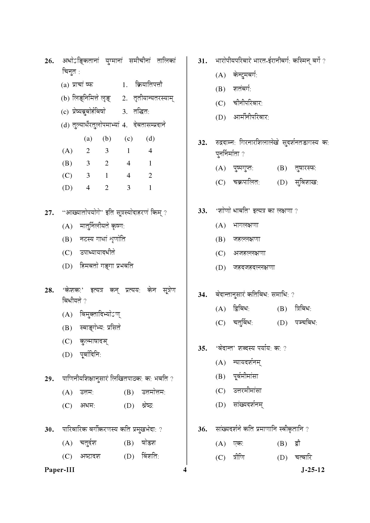 UGC NET Sanskrit Question Paper III June 2012 4