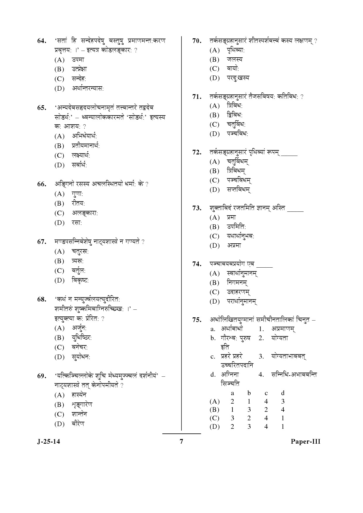 UGC NET Sanskrit Question Paper III June 2014 7