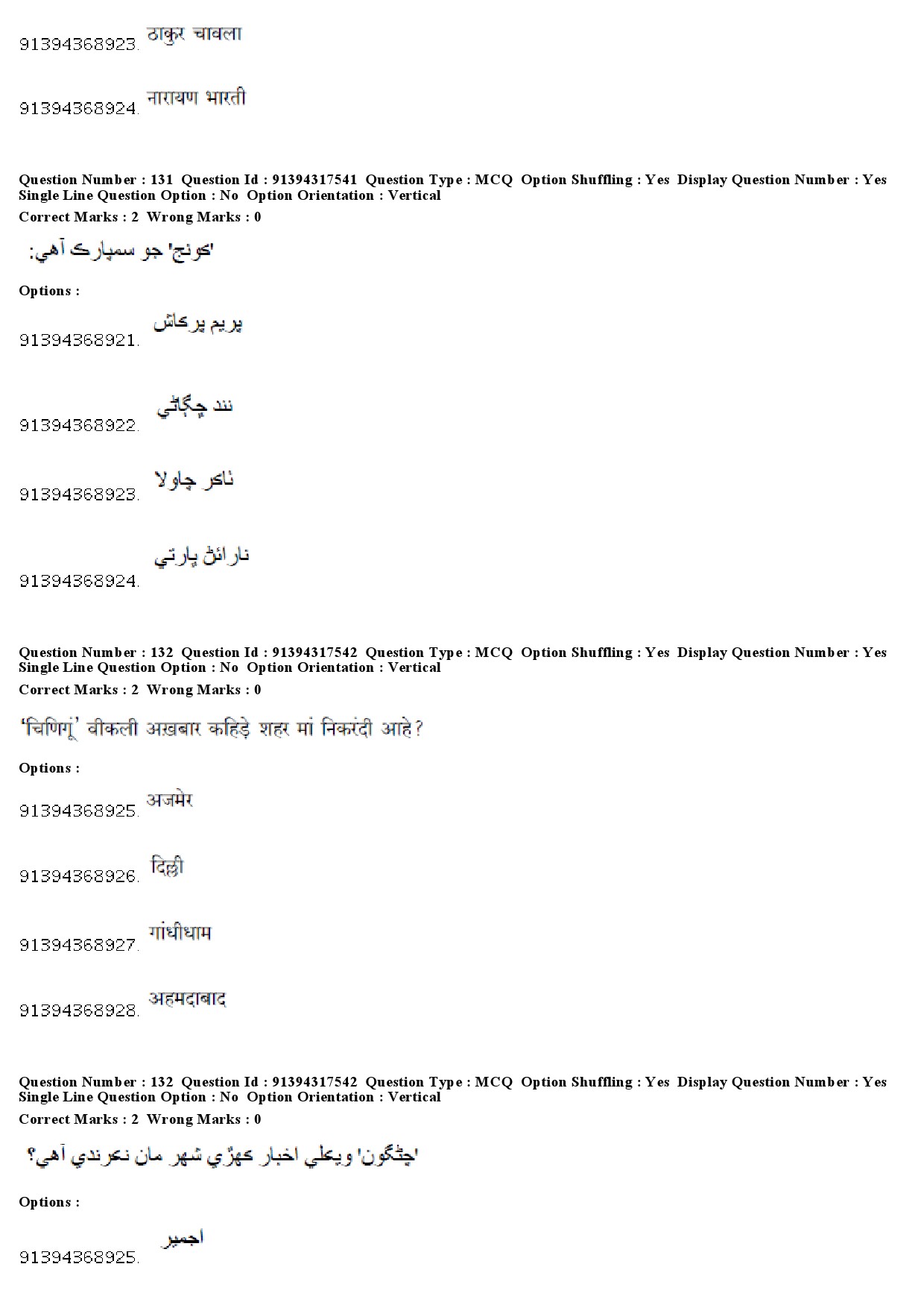 UGC NET Sindhi Question Paper December 2018 105