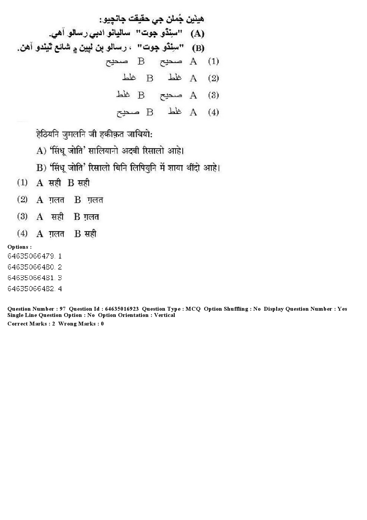 UGC NET Sindhi Question Paper June 2019 100