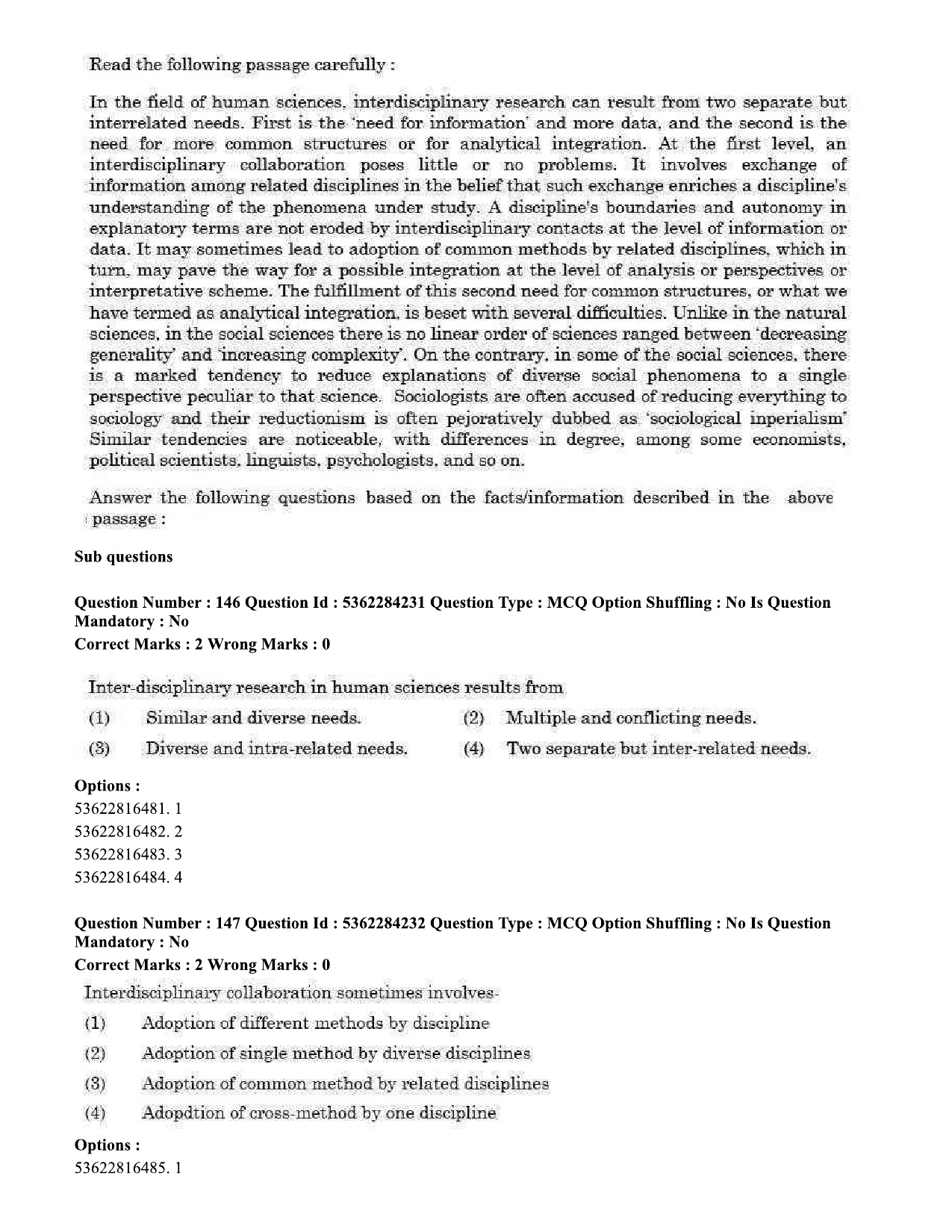 UGC NET Sociology Question Paper September 2020 152