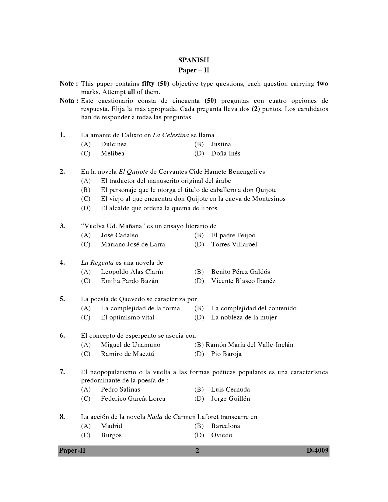 UGC NET Spanish Question Paper II December 2009 2