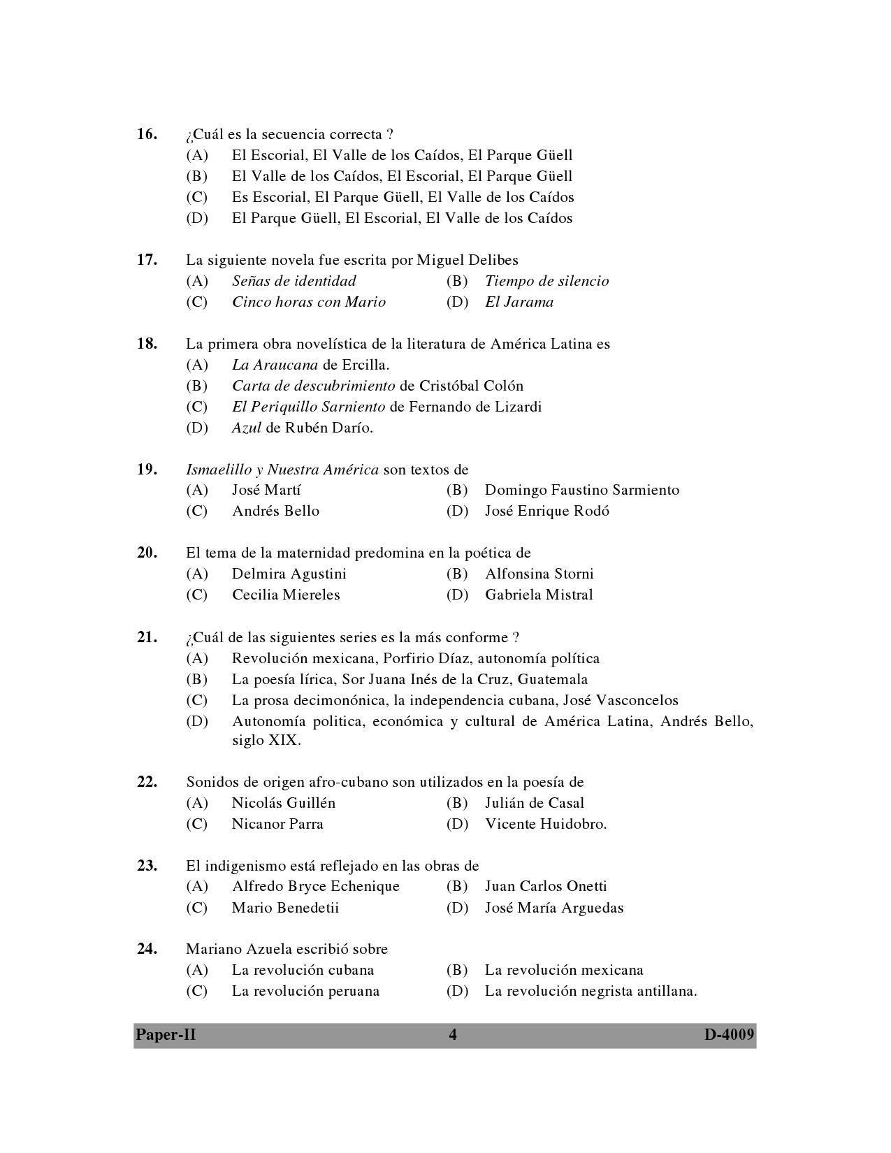 UGC NET Spanish Question Paper II December 2009 4