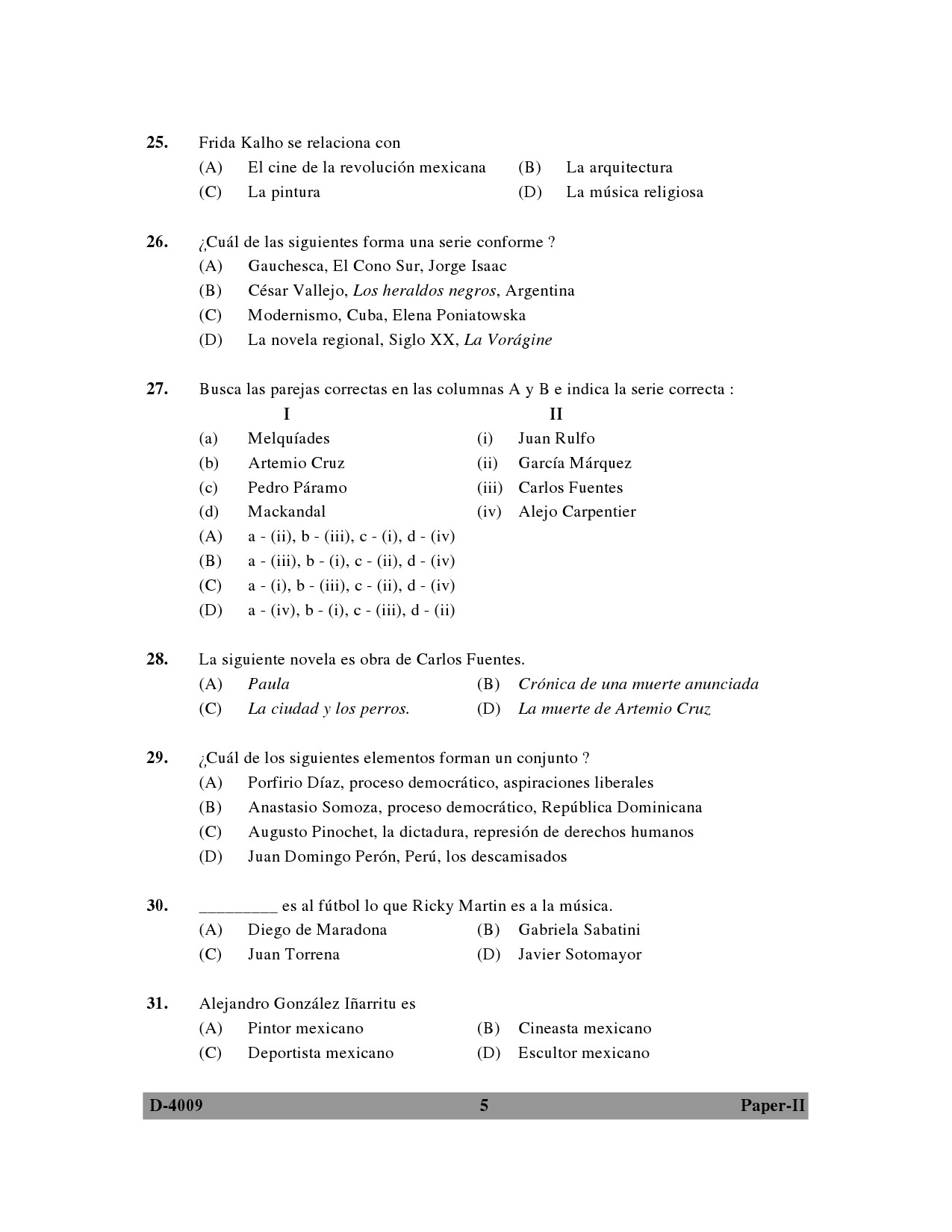 UGC NET Spanish Question Paper II December 2009 5