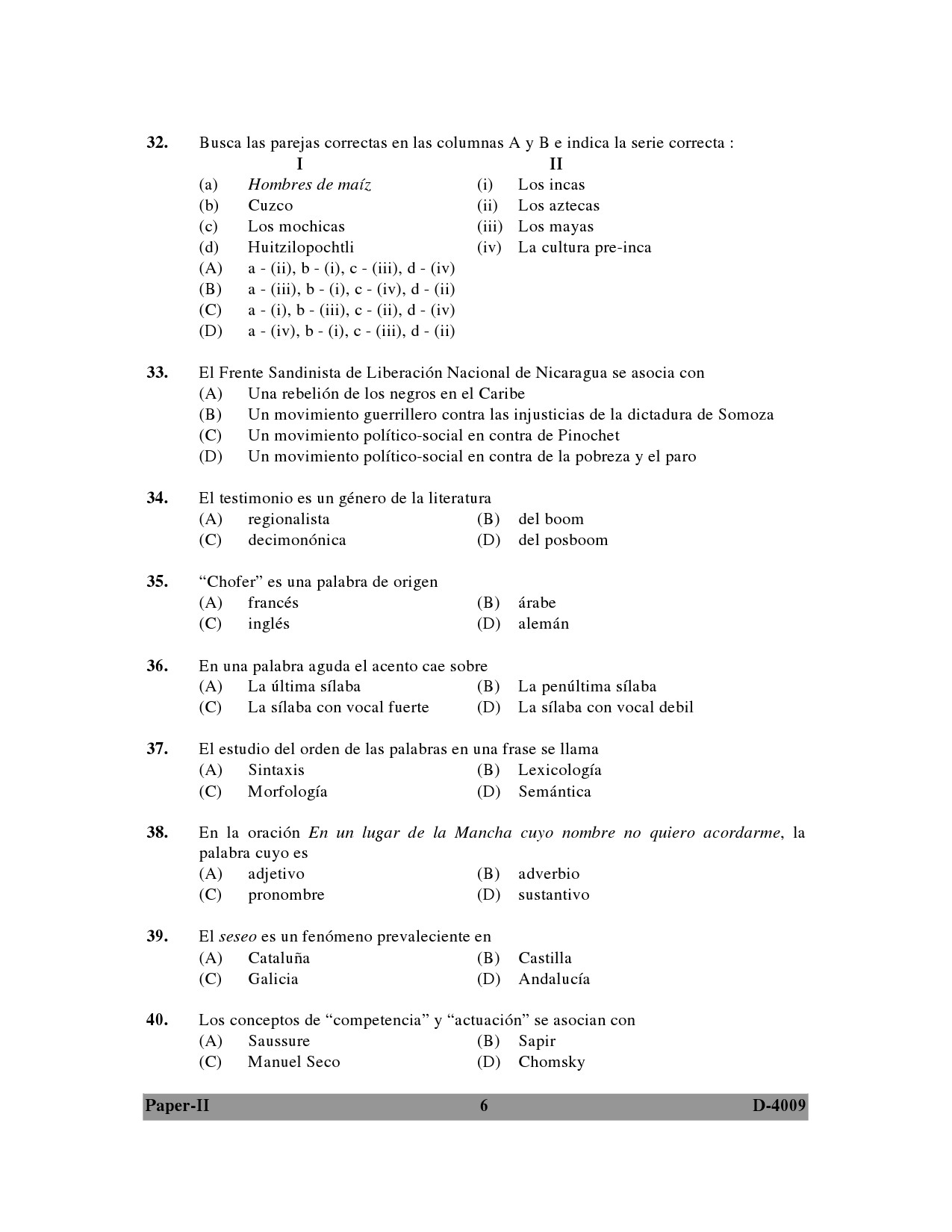 UGC NET Spanish Question Paper II December 2009 6