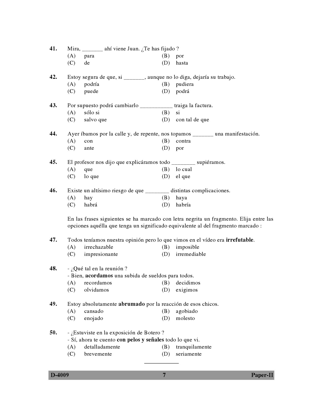 UGC NET Spanish Question Paper II December 2009 7