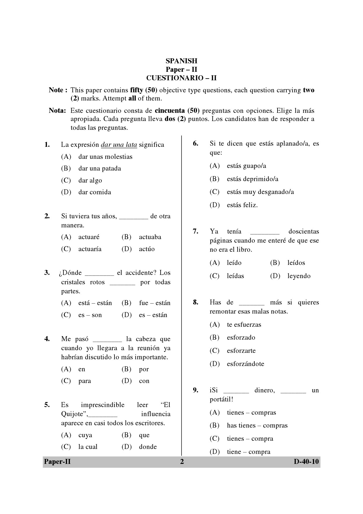 UGC NET Spanish Question Paper II December 2010 2