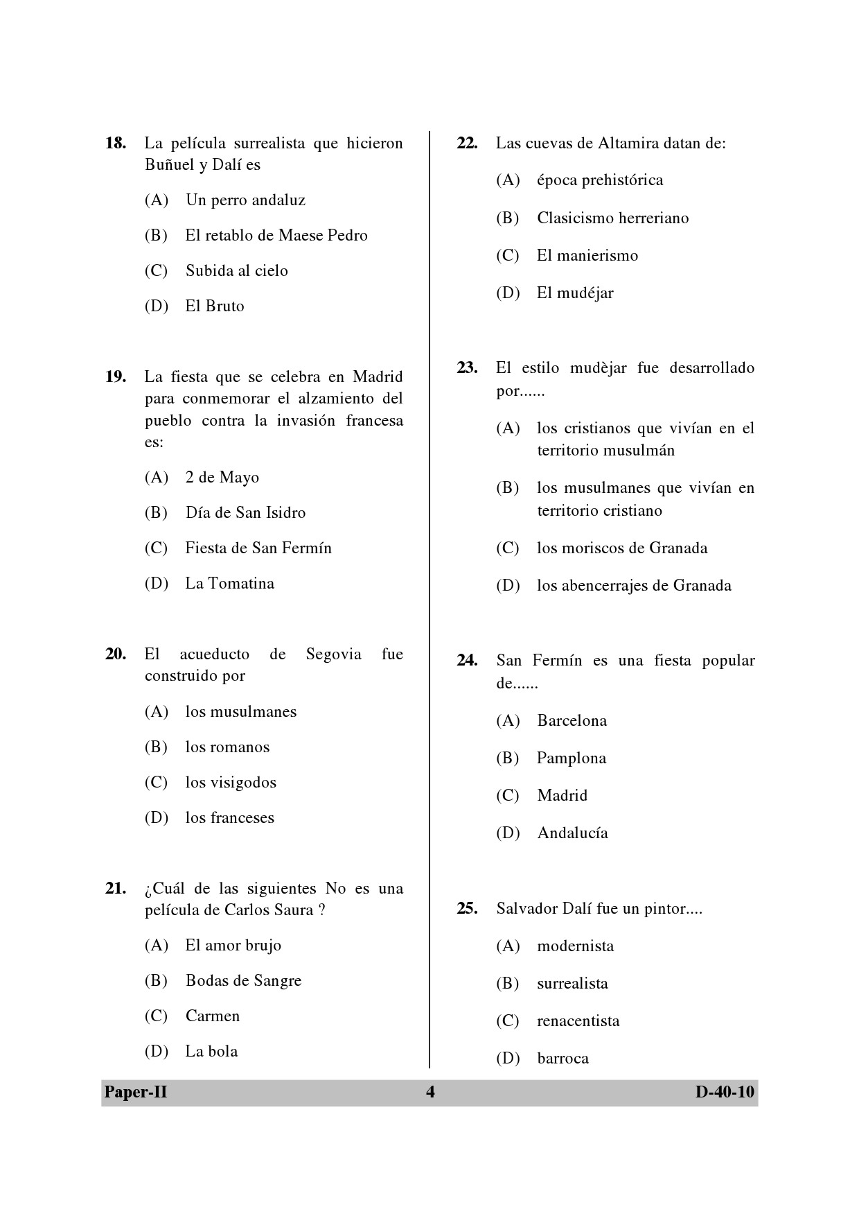 UGC NET Spanish Question Paper II December 2010 4