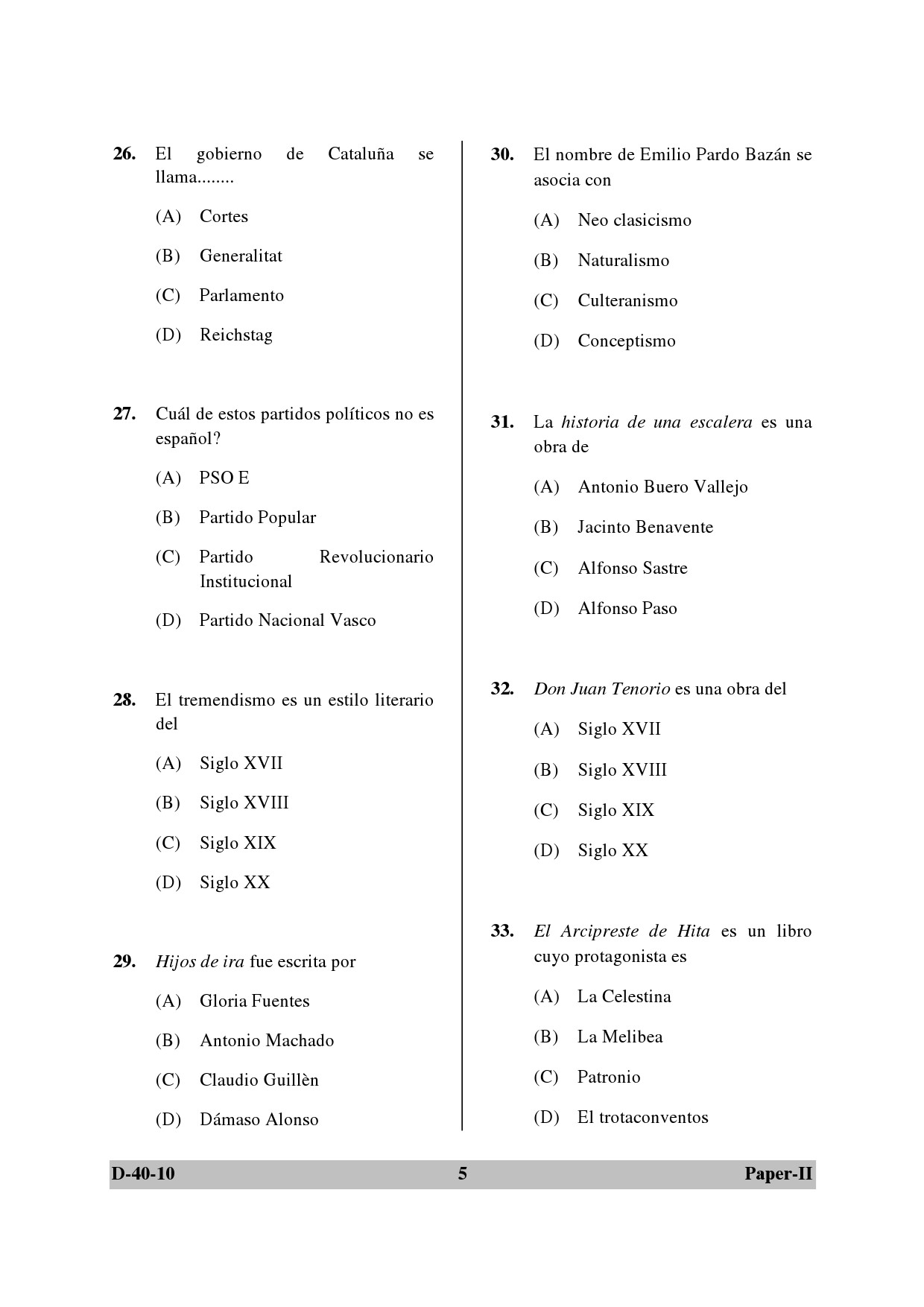 UGC NET Spanish Question Paper II December 2010 5