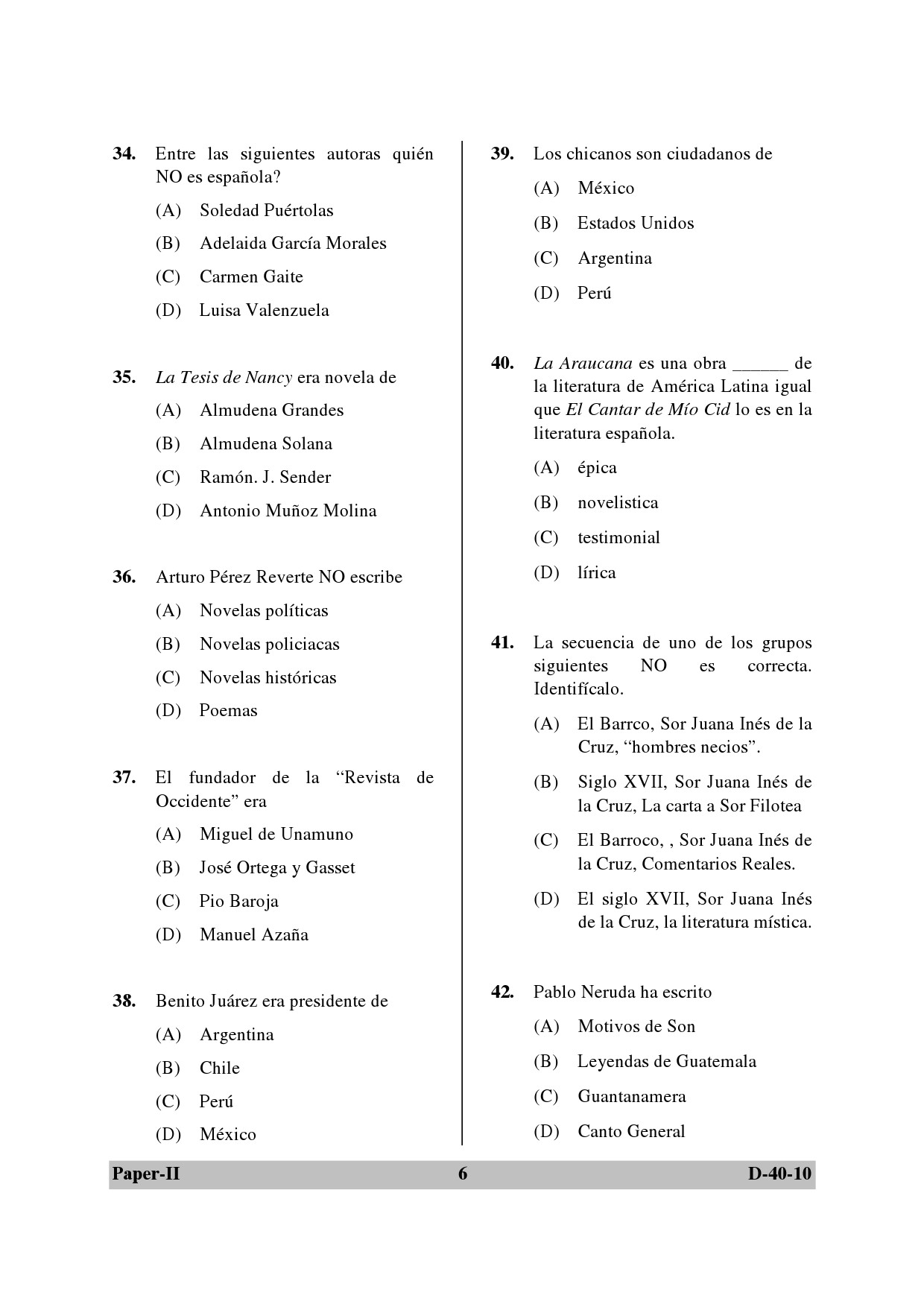 UGC NET Spanish Question Paper II December 2010 6