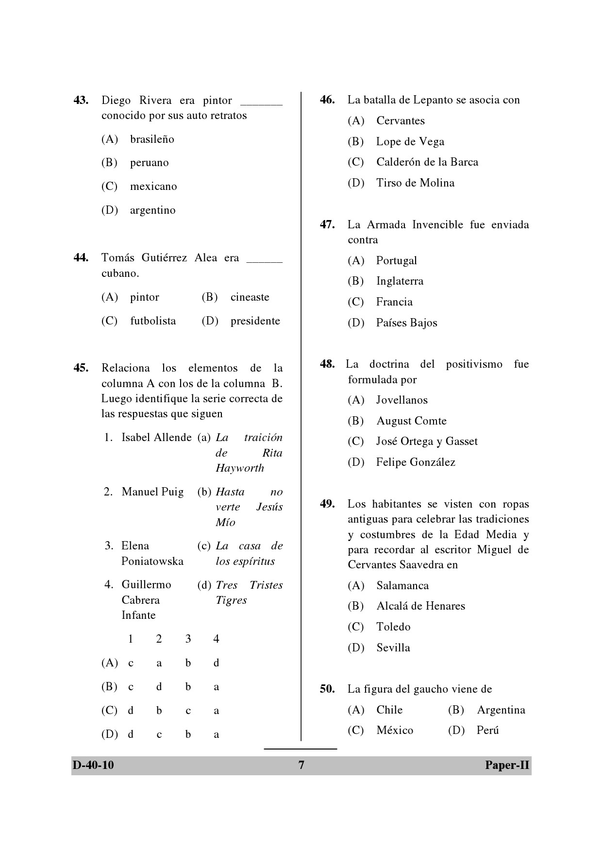 UGC NET Spanish Question Paper II December 2010 7