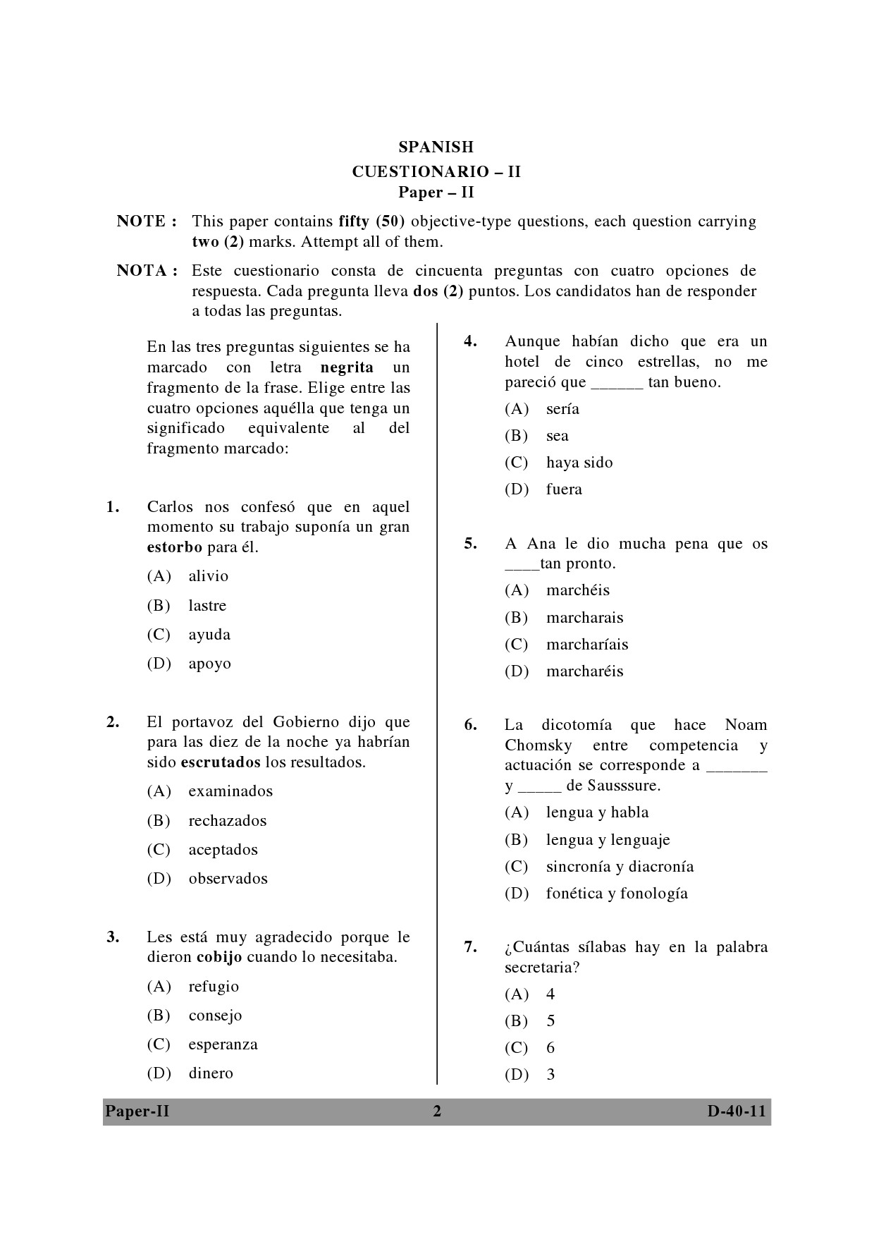 UGC NET Spanish Question Paper II December 2011 2