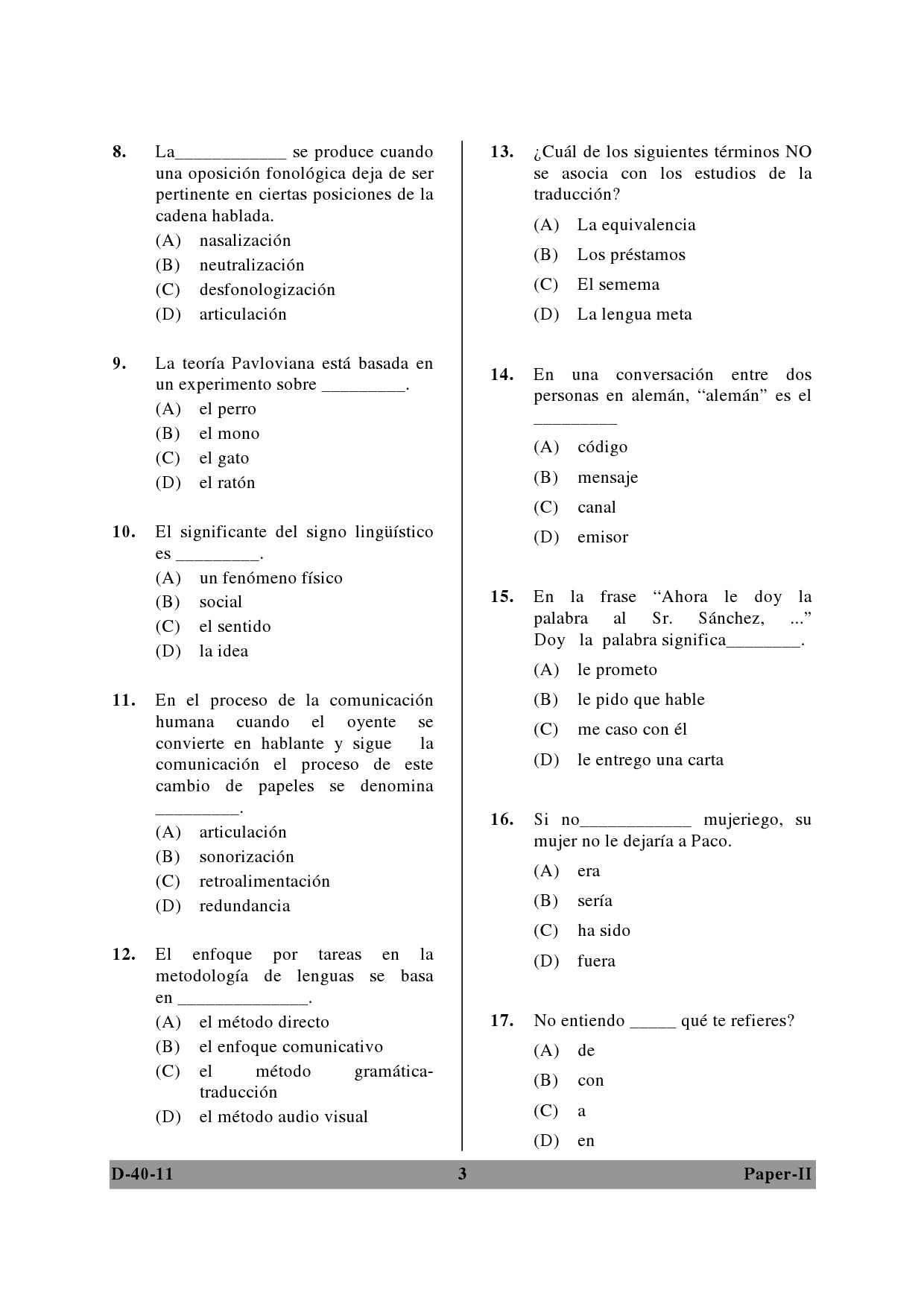 UGC NET Spanish Question Paper II December 2011 3